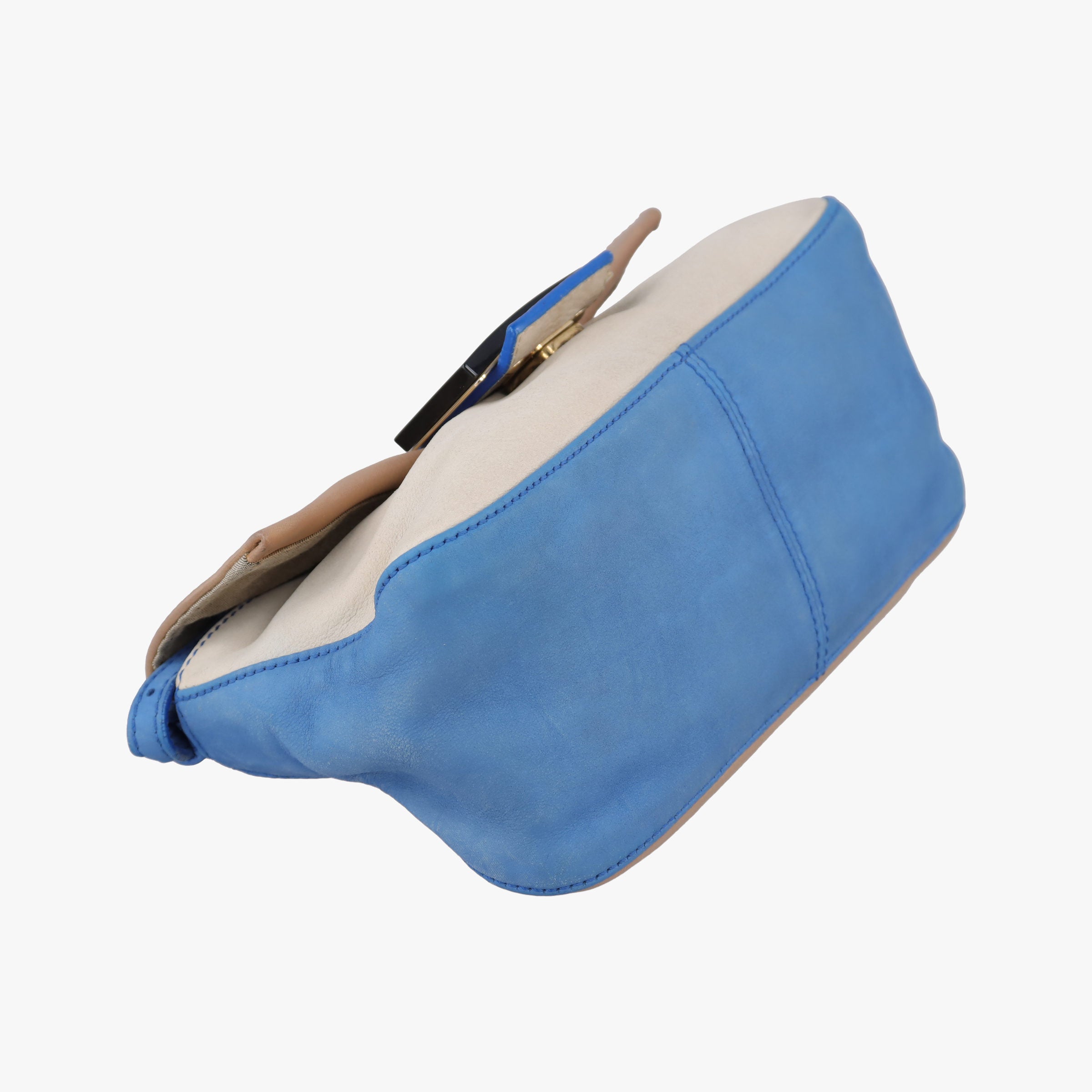 Pre-owned Fendi Baguette Beige × White × Blue Leather 8BR180 shoulderbag | stylenewstar