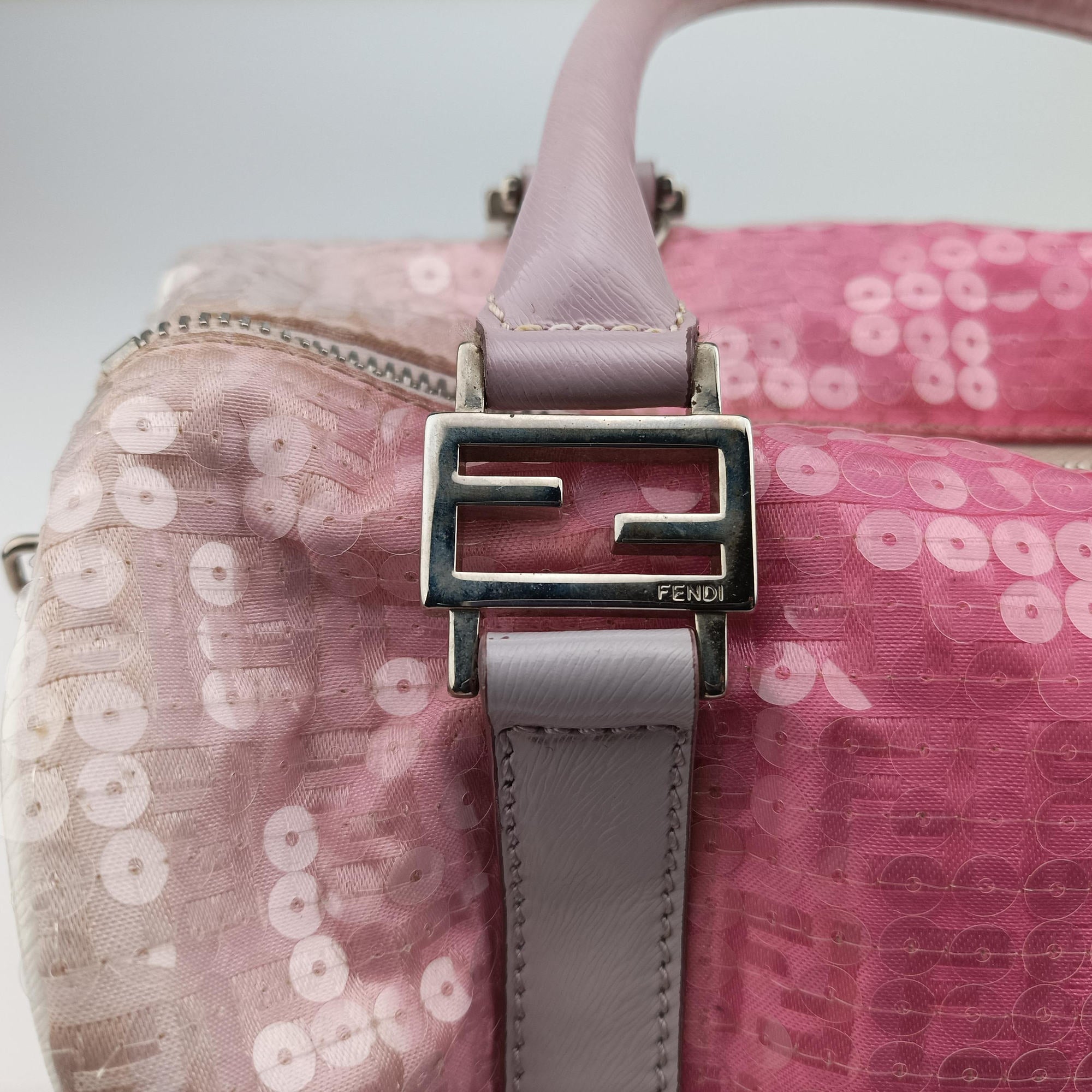 Secondhand Fendi Zucchino Forever Bauletto Pink×Multicolour Canvas×sequins 8BL068 handbag | stylenewstar