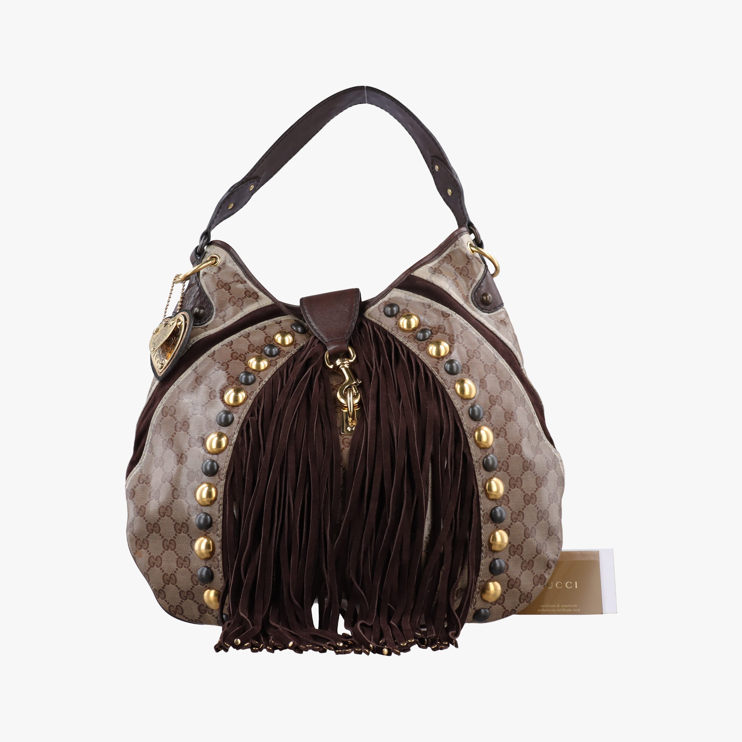 Pre-owned Gucci Babouska Brown GG Crystal Coated Canvas×leather 207300 handbag | stylenewstar