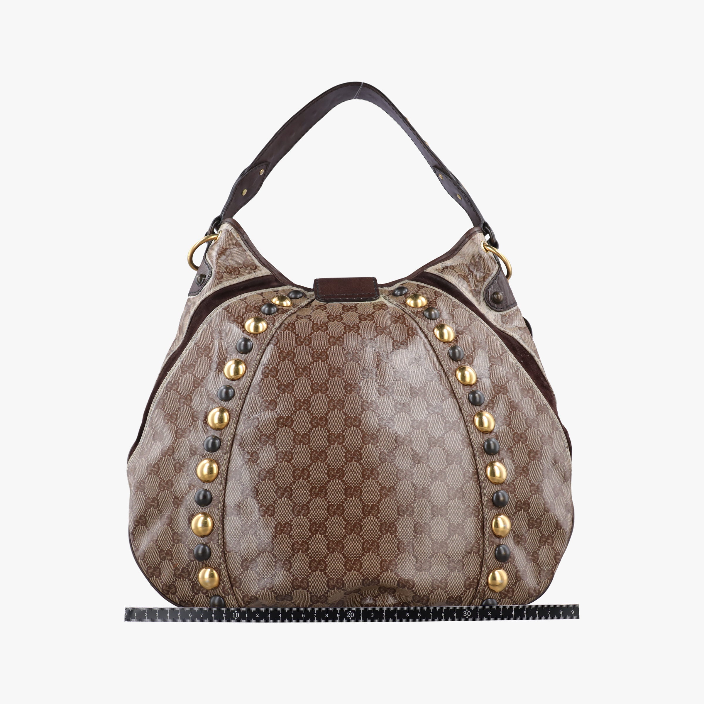 Pre-owned Gucci Babouska Brown GG Crystal Coated Canvas×leather 207300 handbag | stylenewstar