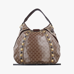 Pre-owned Gucci Babouska Brown GG Crystal Coated Canvas×leather 207300 handbag | stylenewstar