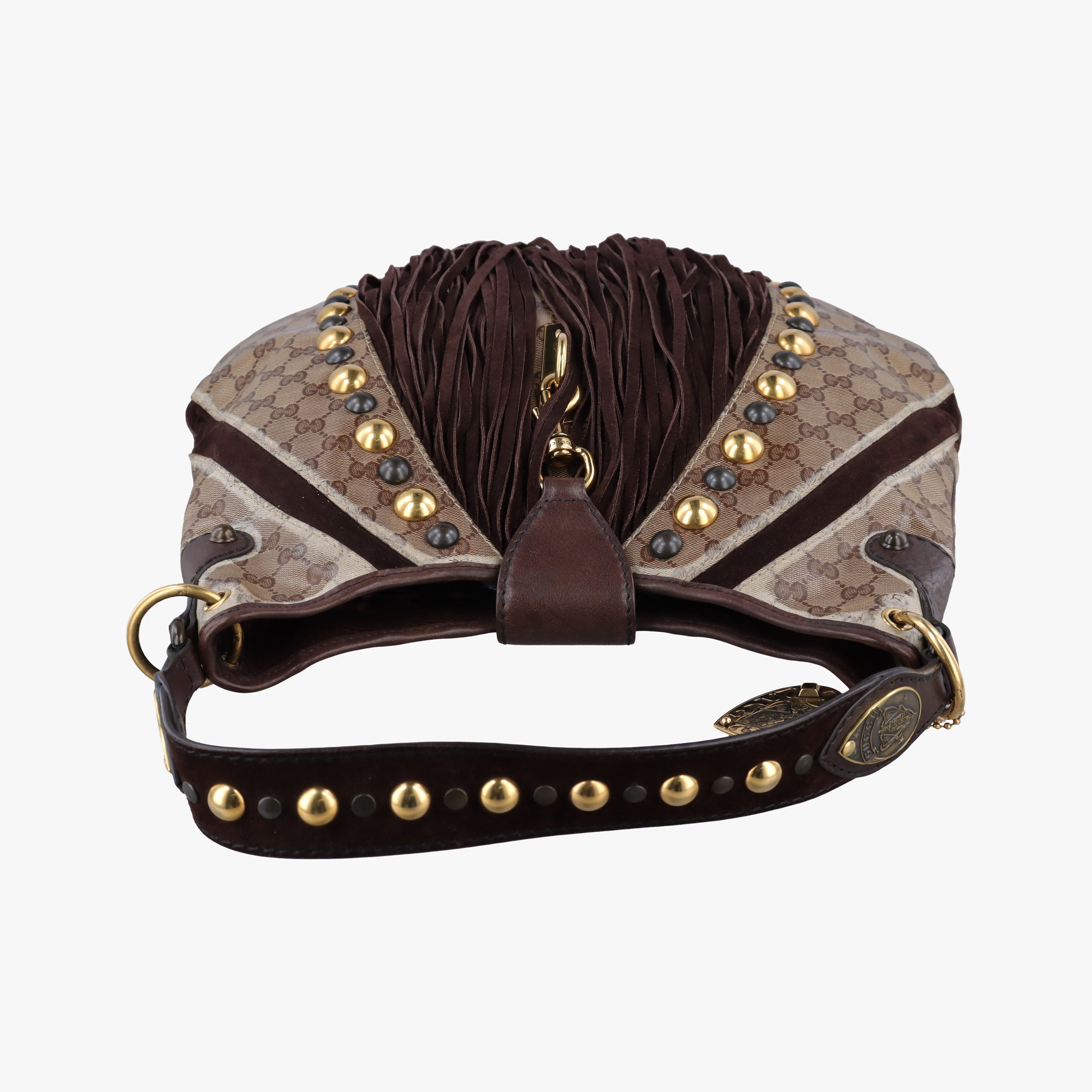 Pre-owned Gucci Babouska Brown GG Crystal Coated Canvas×leather 207300 handbag | stylenewstar