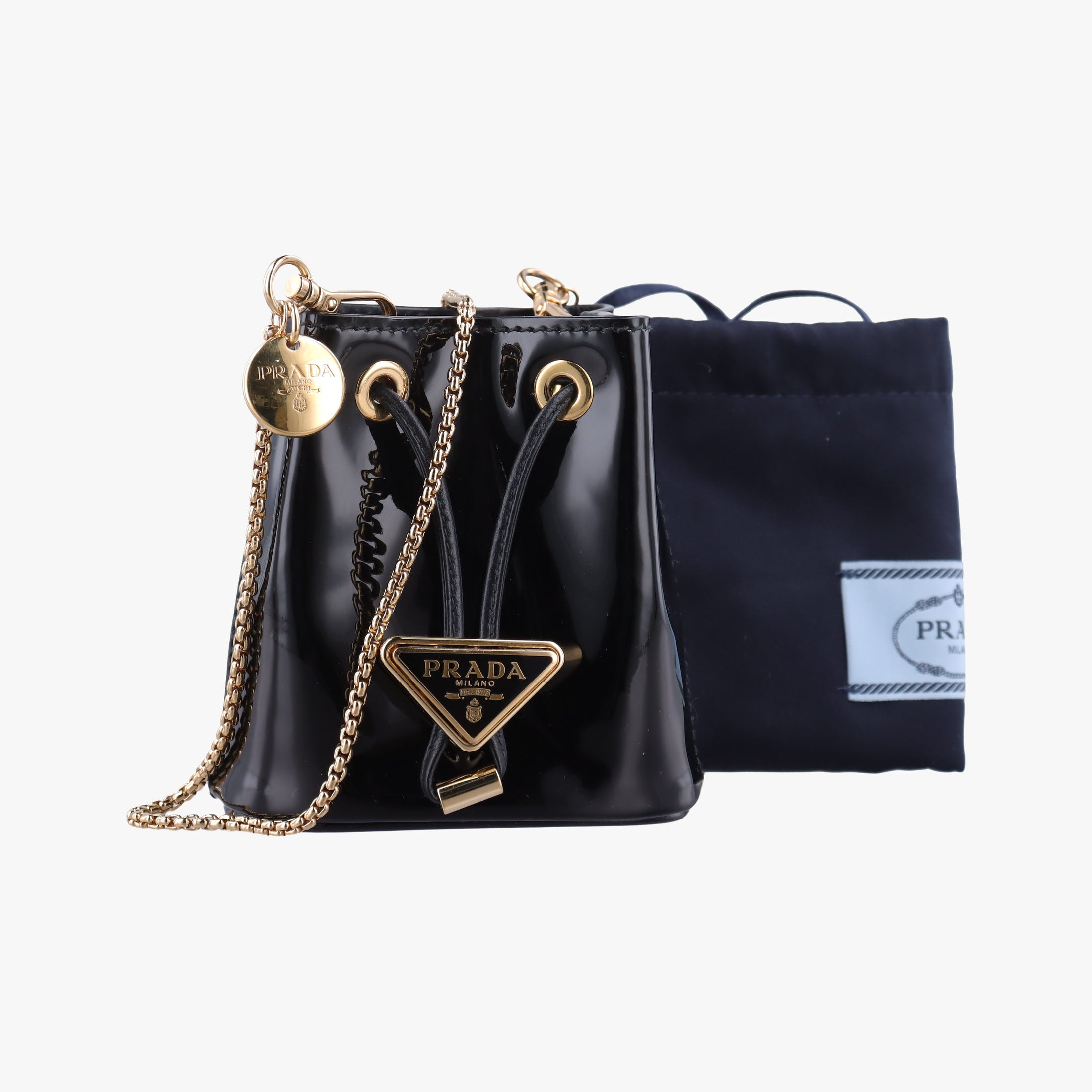 Secondhand Prada Mini Drawstring Black Enamel 1NR016 shoulderbag | stylenewstar