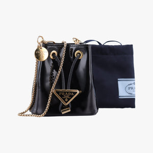Secondhand Prada Mini Drawstring Black Enamel 1NR016 shoulderbag | stylenewstar