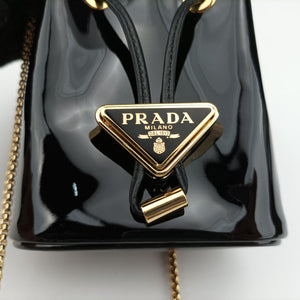Secondhand Prada Mini Drawstring Black Enamel 1NR016 shoulderbag | stylenewstar