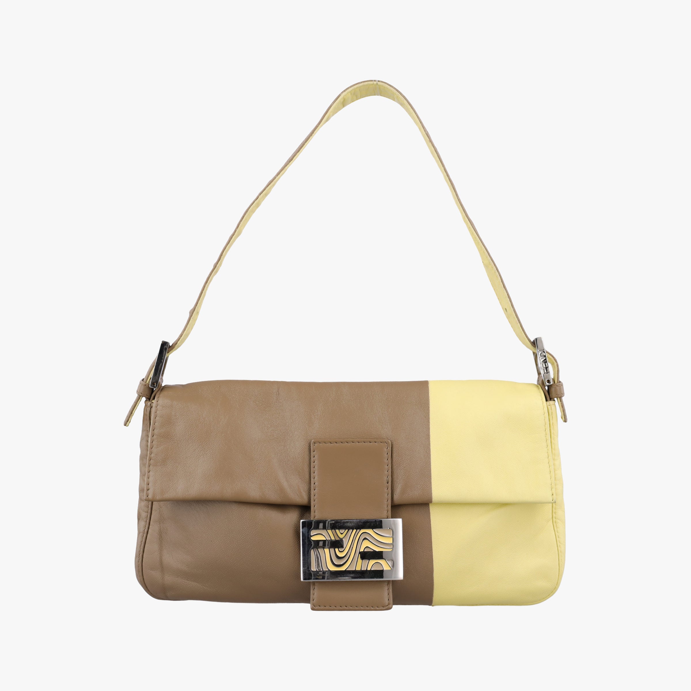 Pre-owned Fendi Baguette Brown × Yellow Leather 26424 handbag | stylenewstar