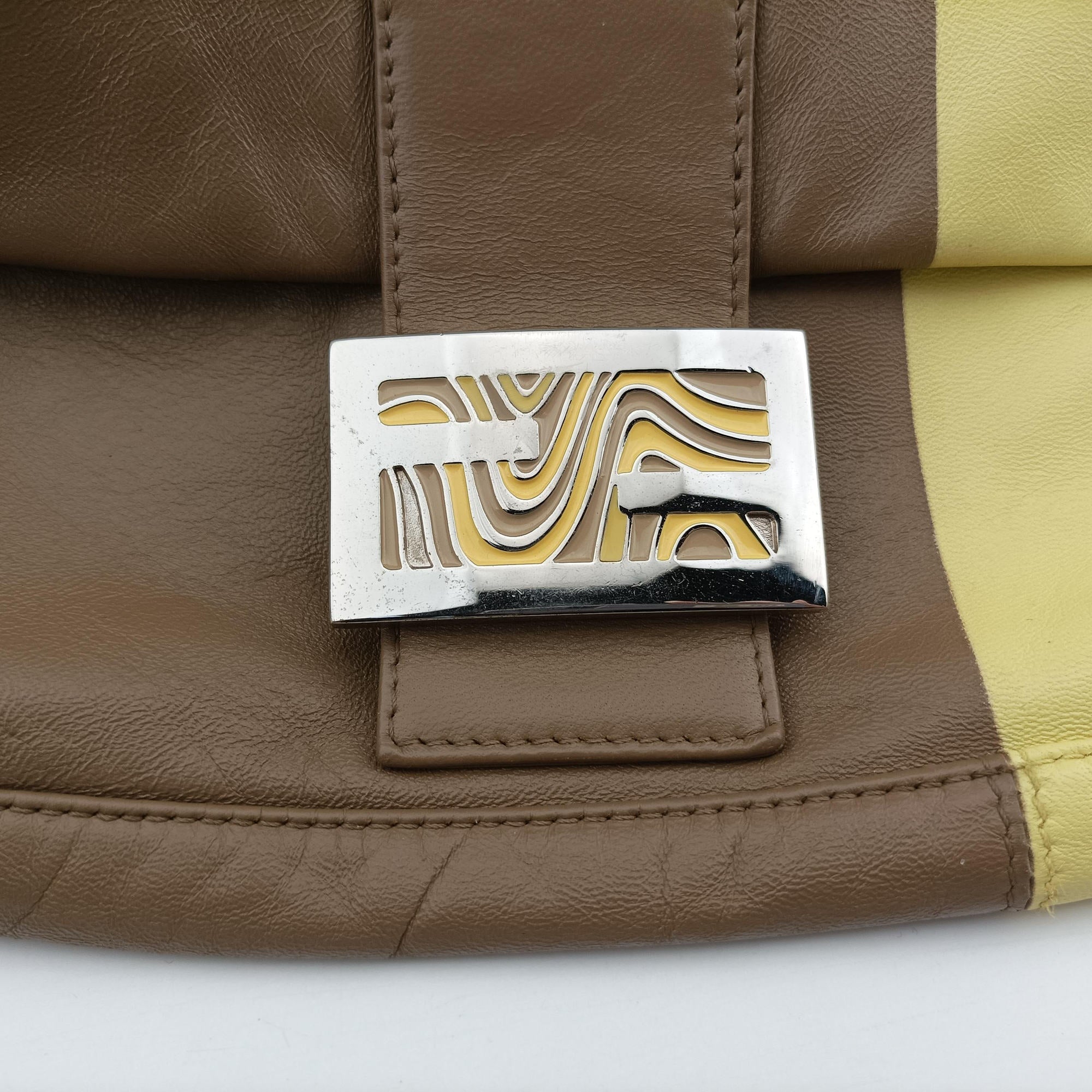 Pre-owned Fendi Baguette Brown × Yellow Leather 26424 handbag | stylenewstar