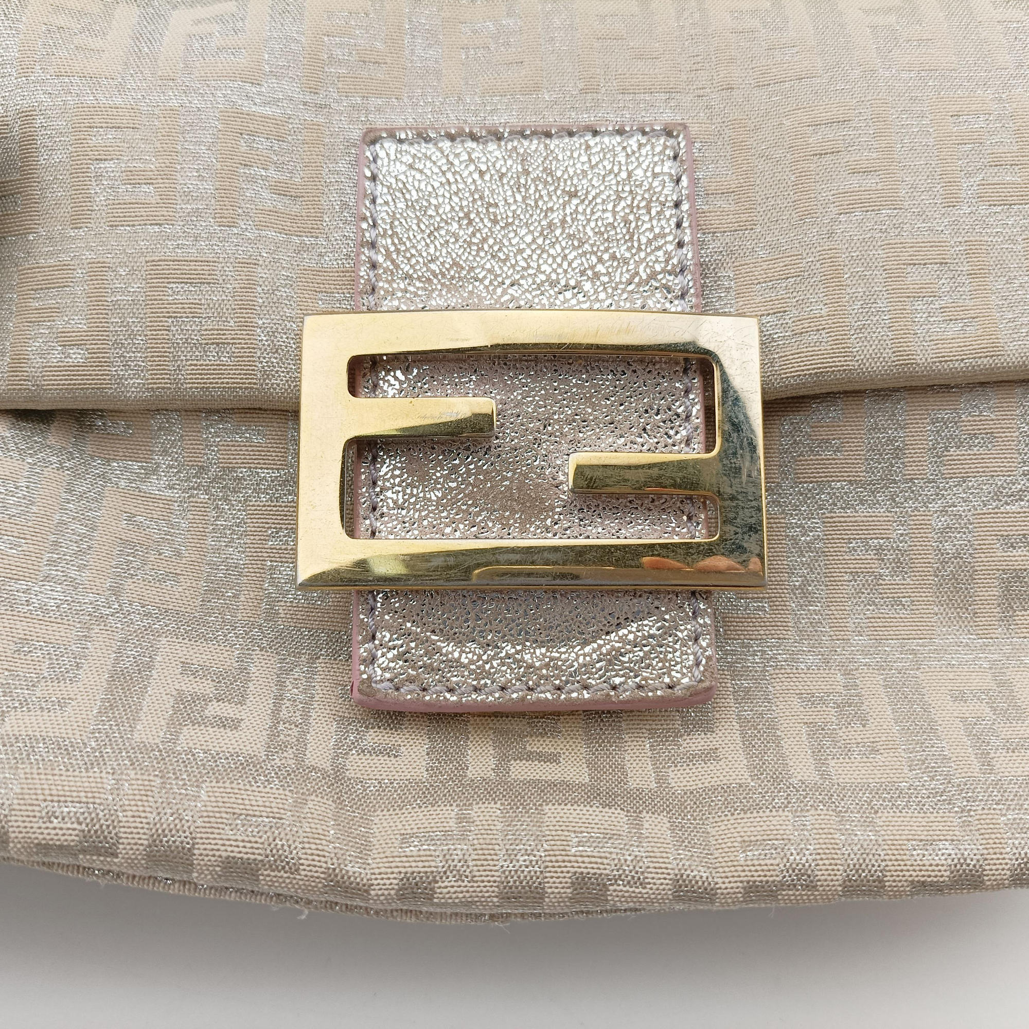 Secondhand Fendi Baguette Beige × Silver×Pink canvas 8BR180 handbag | stylenewstar