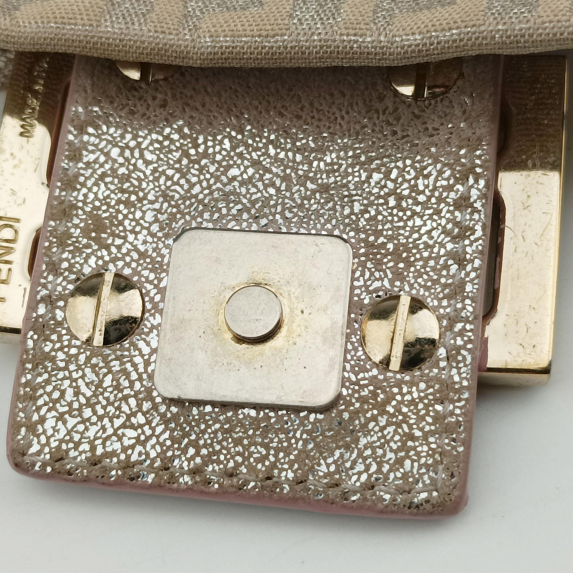 Secondhand Fendi Baguette Beige × Silver×Pink canvas 8BR180 handbag | stylenewstar