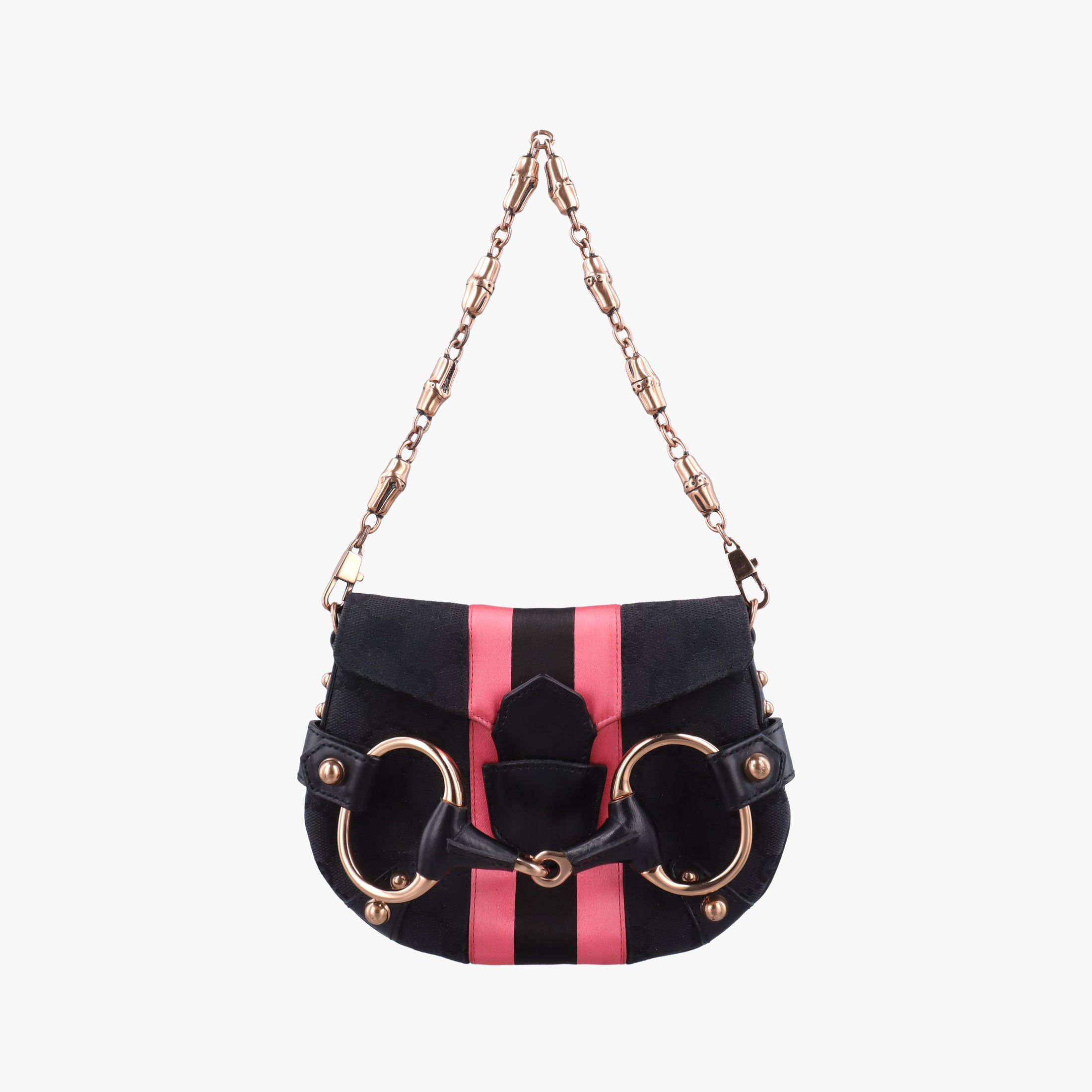Secondhand Gucci Horsebit Web Black×pink Canvas×silk 129498 shoulderbag | stylenewstar