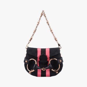 Secondhand Gucci Horsebit Web Black×pink Canvas×silk 129498 shoulderbag | stylenewstar