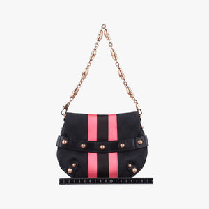 Secondhand Gucci Horsebit Web Black×pink Canvas×silk 129498 shoulderbag | stylenewstar