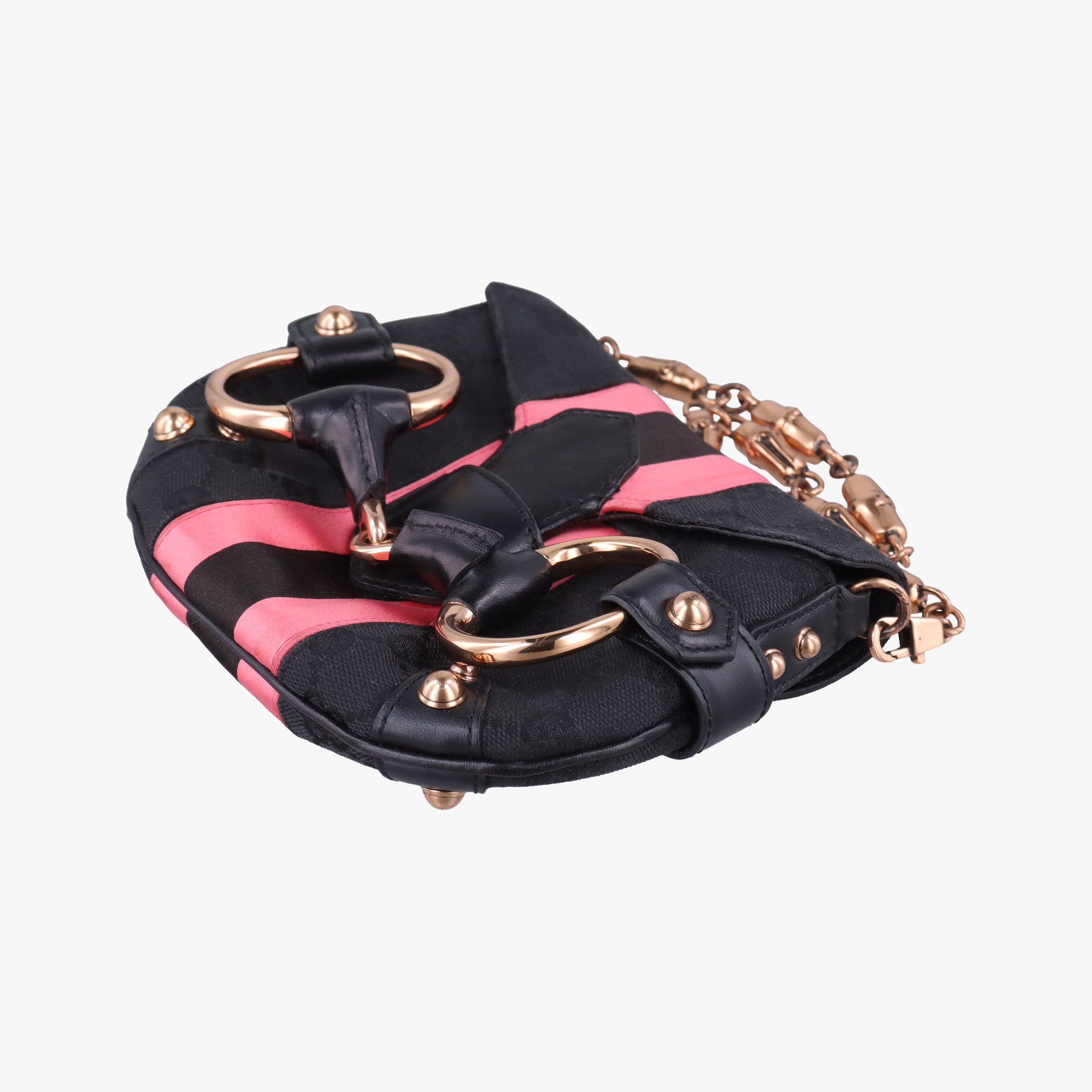 Secondhand Gucci Horsebit Web Black×pink Canvas×silk 129498 shoulderbag | stylenewstar
