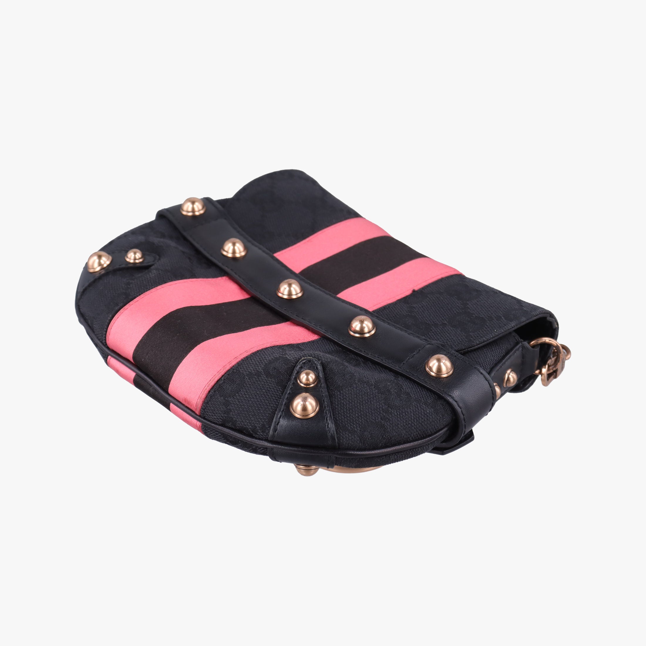 Secondhand Gucci Horsebit Web Black×pink Canvas×silk 129498 shoulderbag | stylenewstar
