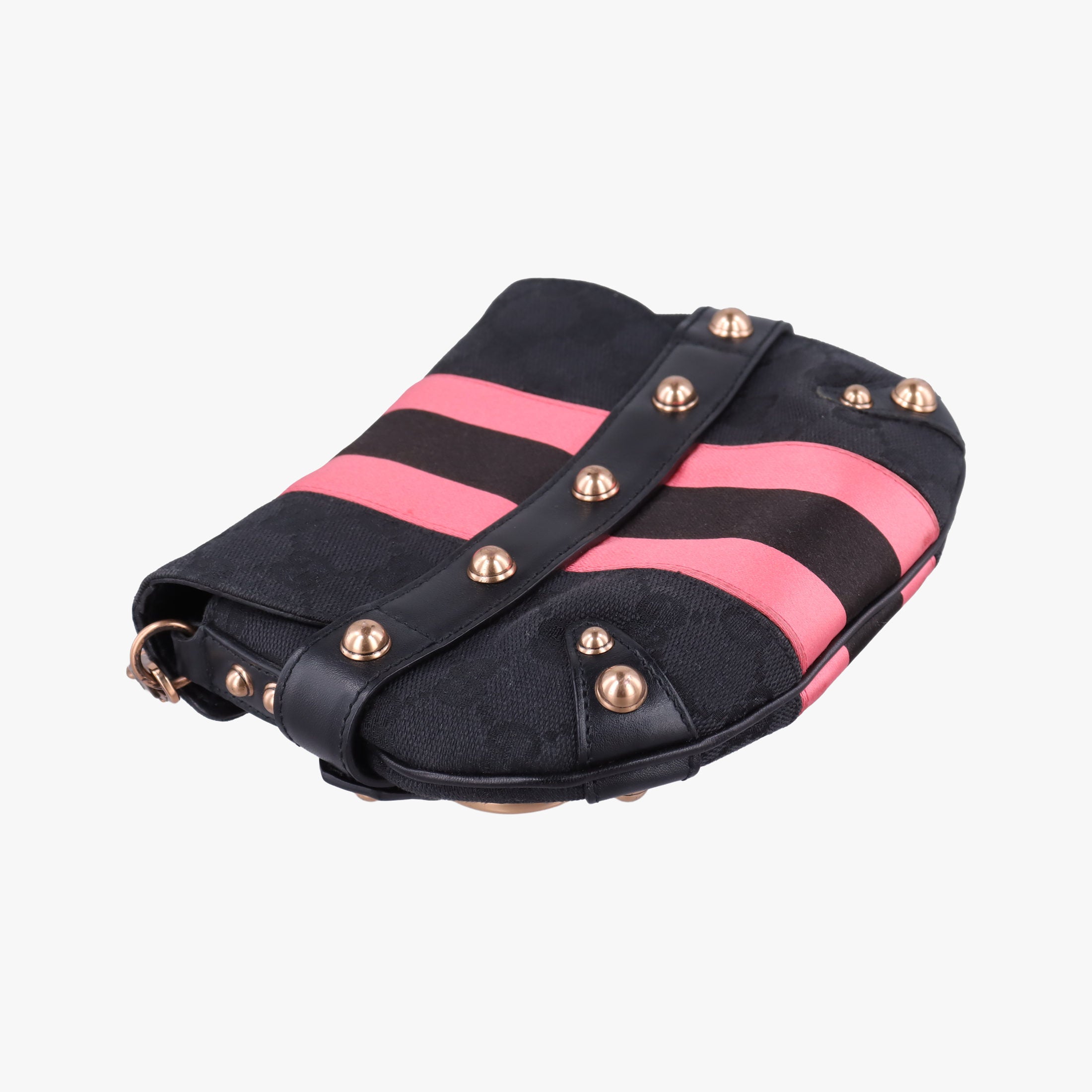 Secondhand Gucci Horsebit Web Black×pink Canvas×silk 129498 shoulderbag | stylenewstar