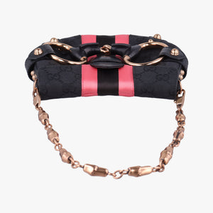 Secondhand Gucci Horsebit Web Black×pink Canvas×silk 129498 shoulderbag | stylenewstar