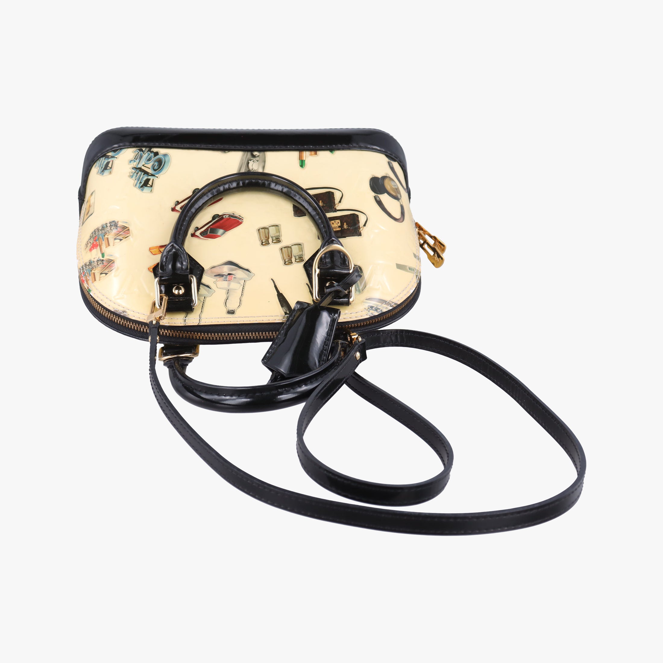 Secondhand Louis Vuitton Nicolas Squiere Sticker Alma BB Ivory×black×multi Vernis M50419 shoulderbag | stylenewstar