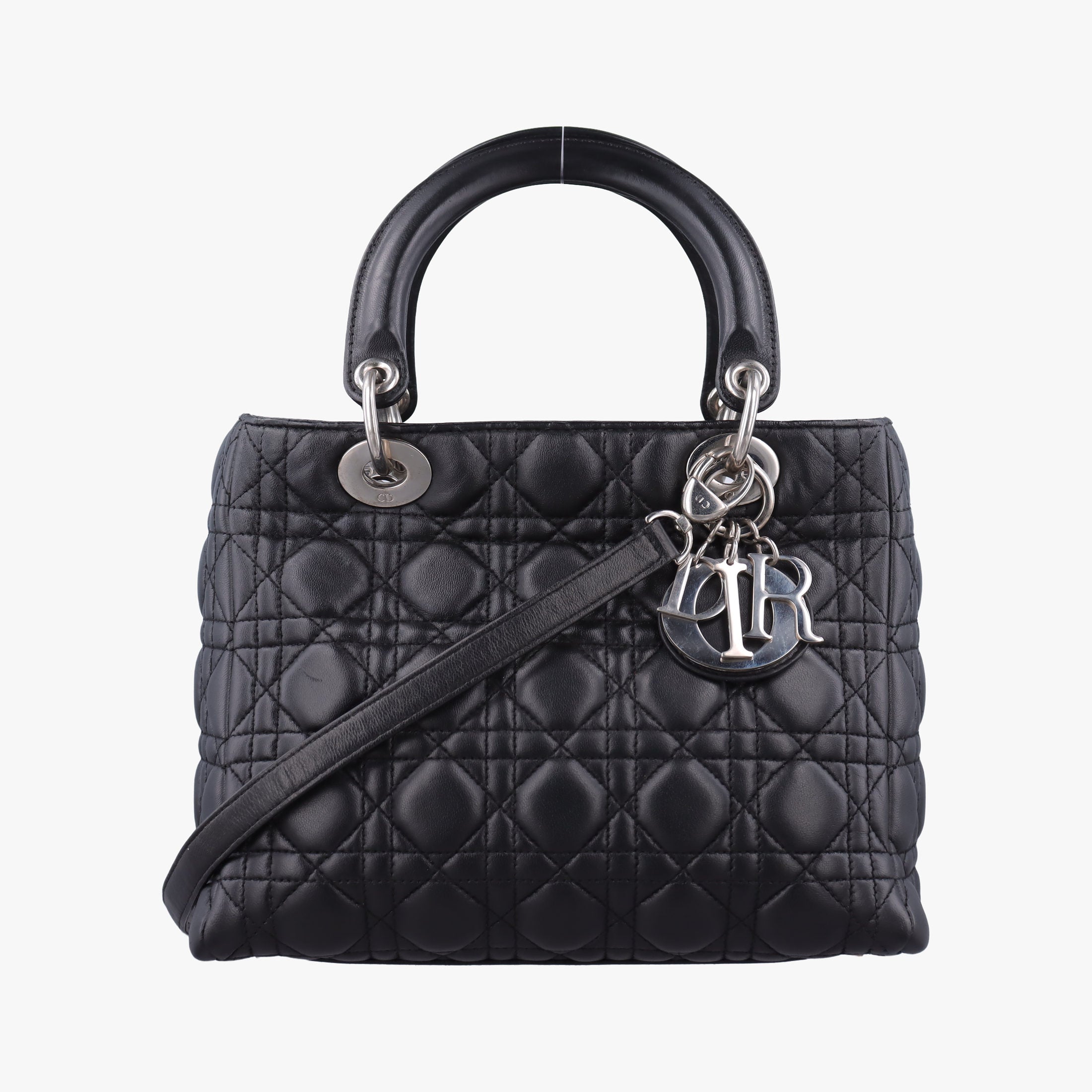 Pre-owned Christian Dior Lady Dior Black lambskin  shoulderbag | stylenewstar