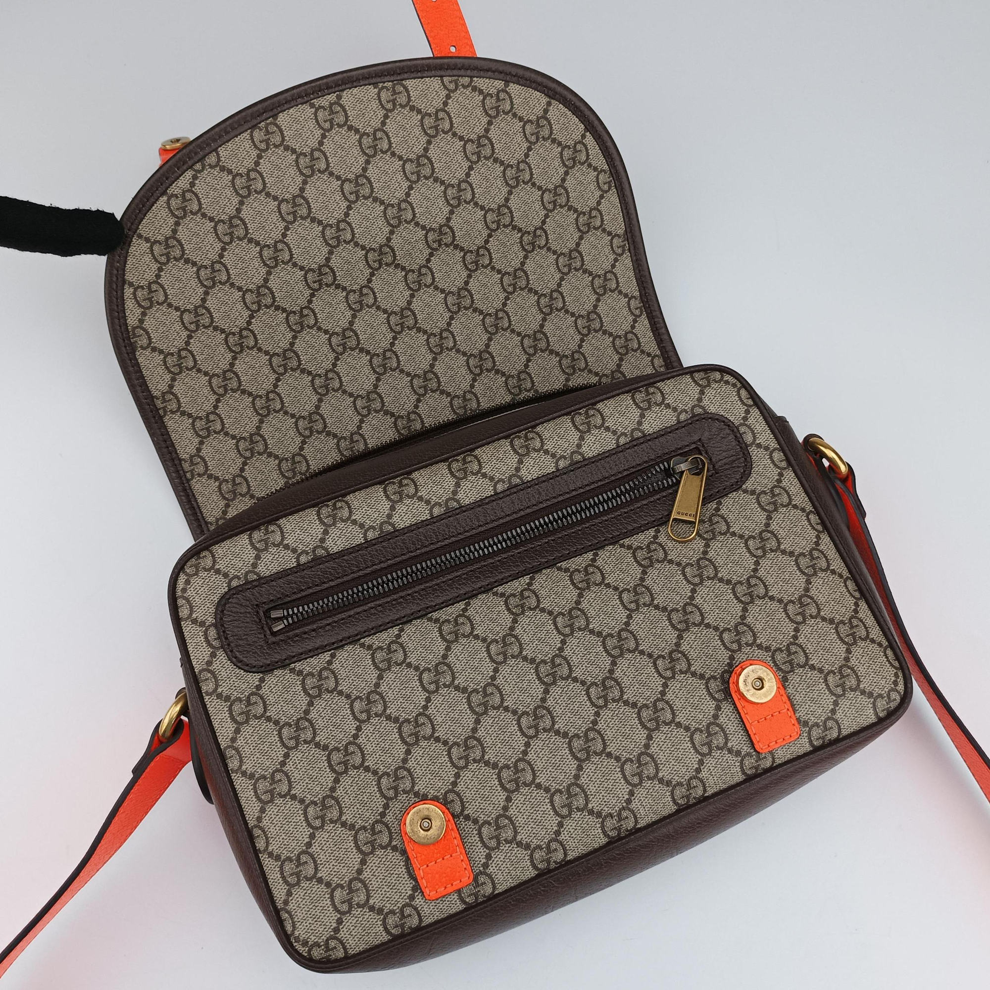 Secondhand Gucci Ophidia Ebony × Neon Orange GG Supreme × Leather 792376 shoulderbag | stylenewstar