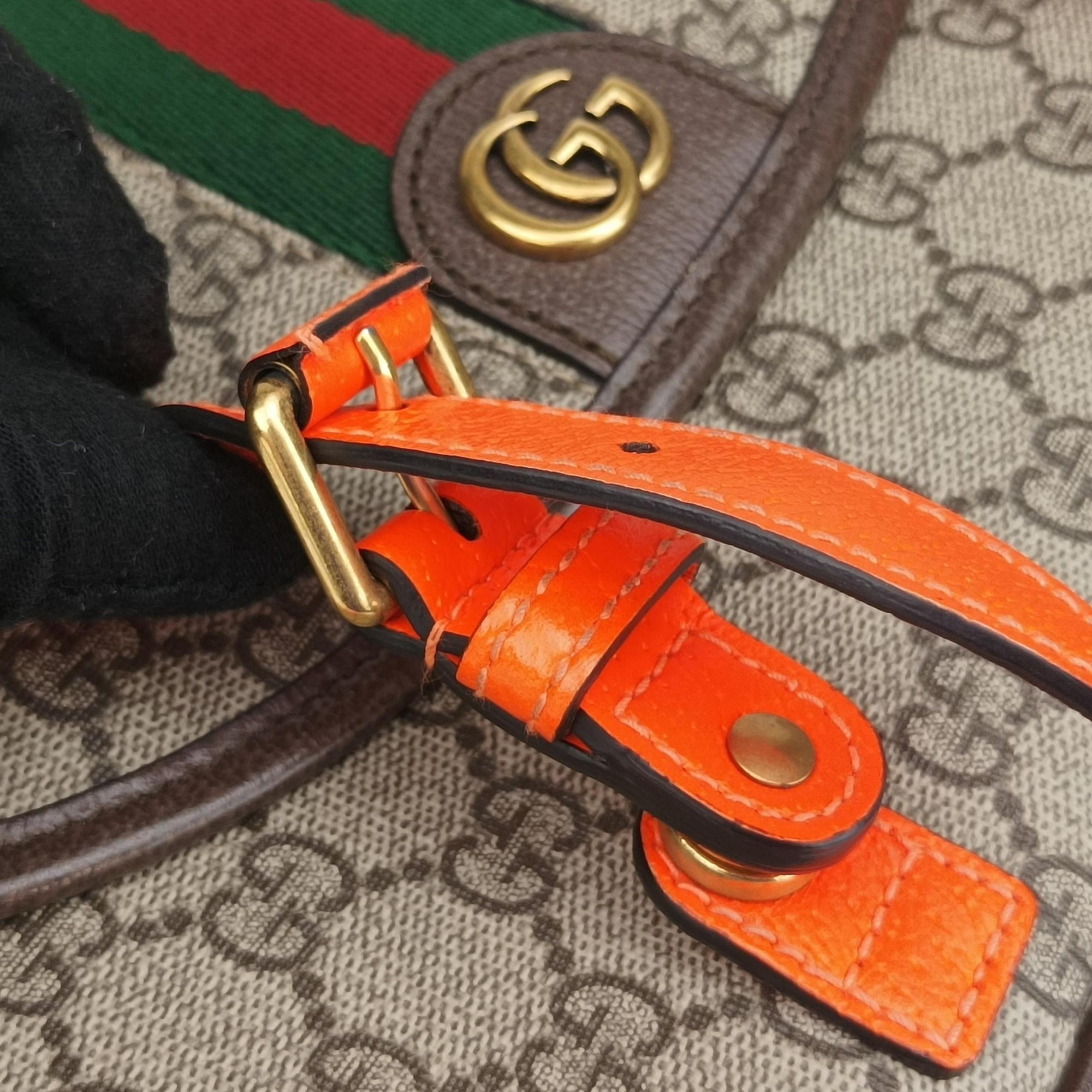 Secondhand Gucci Ophidia Ebony × Neon Orange GG Supreme × Leather 792376 shoulderbag | stylenewstar
