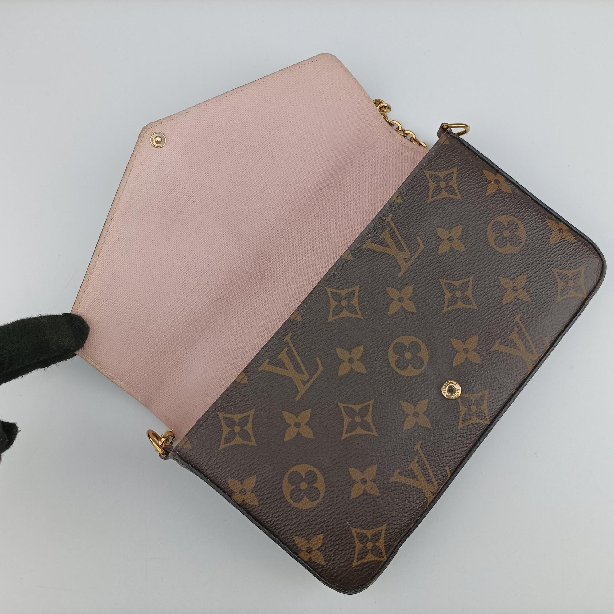Pre-owned Louis Vuitton Pochette Felicie brown×pink Monogram Canvas M67248 shoulderbag | stylenewstar