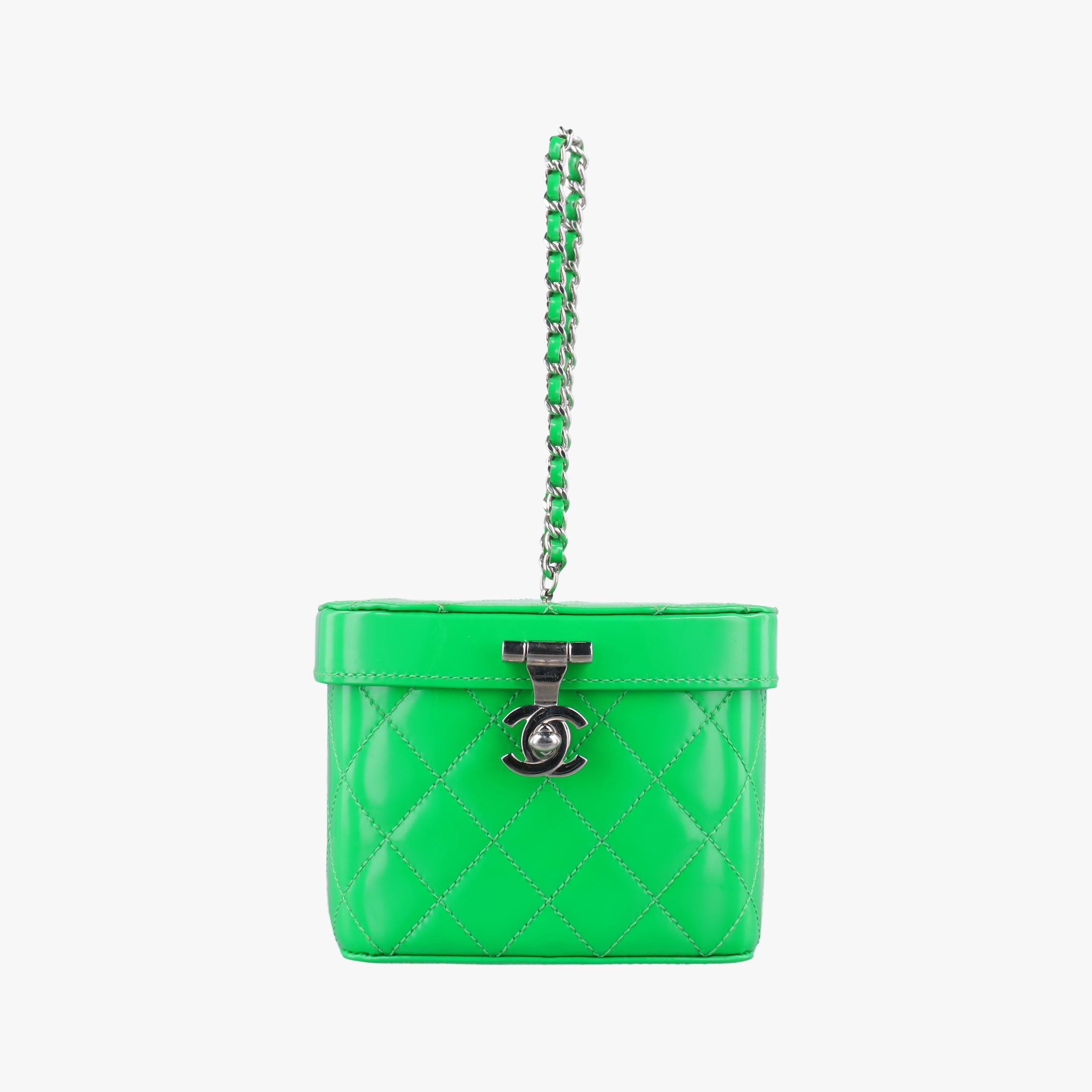 Pre-owned Chanel Vanity Matelasse Chain Handle Green Patent Leather A91055 handbag | stylenewstar