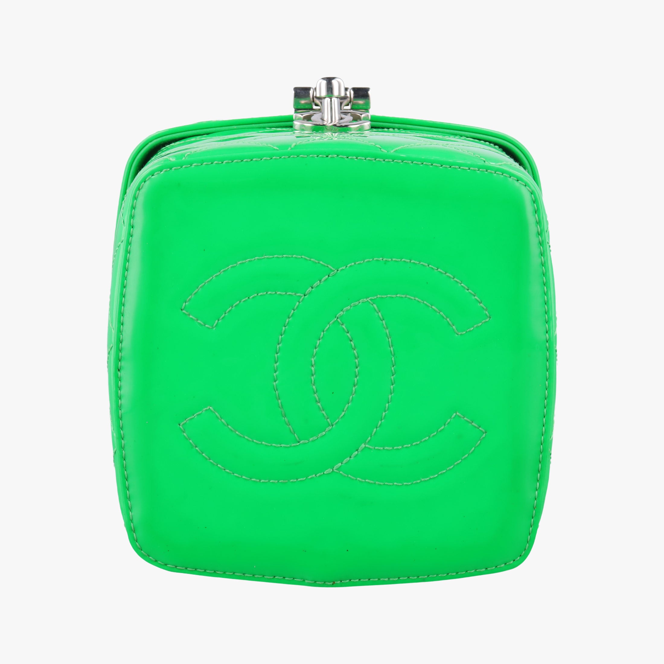 Pre-owned Chanel Vanity Matelasse Chain Handle Green Patent Leather A91055 handbag | stylenewstar