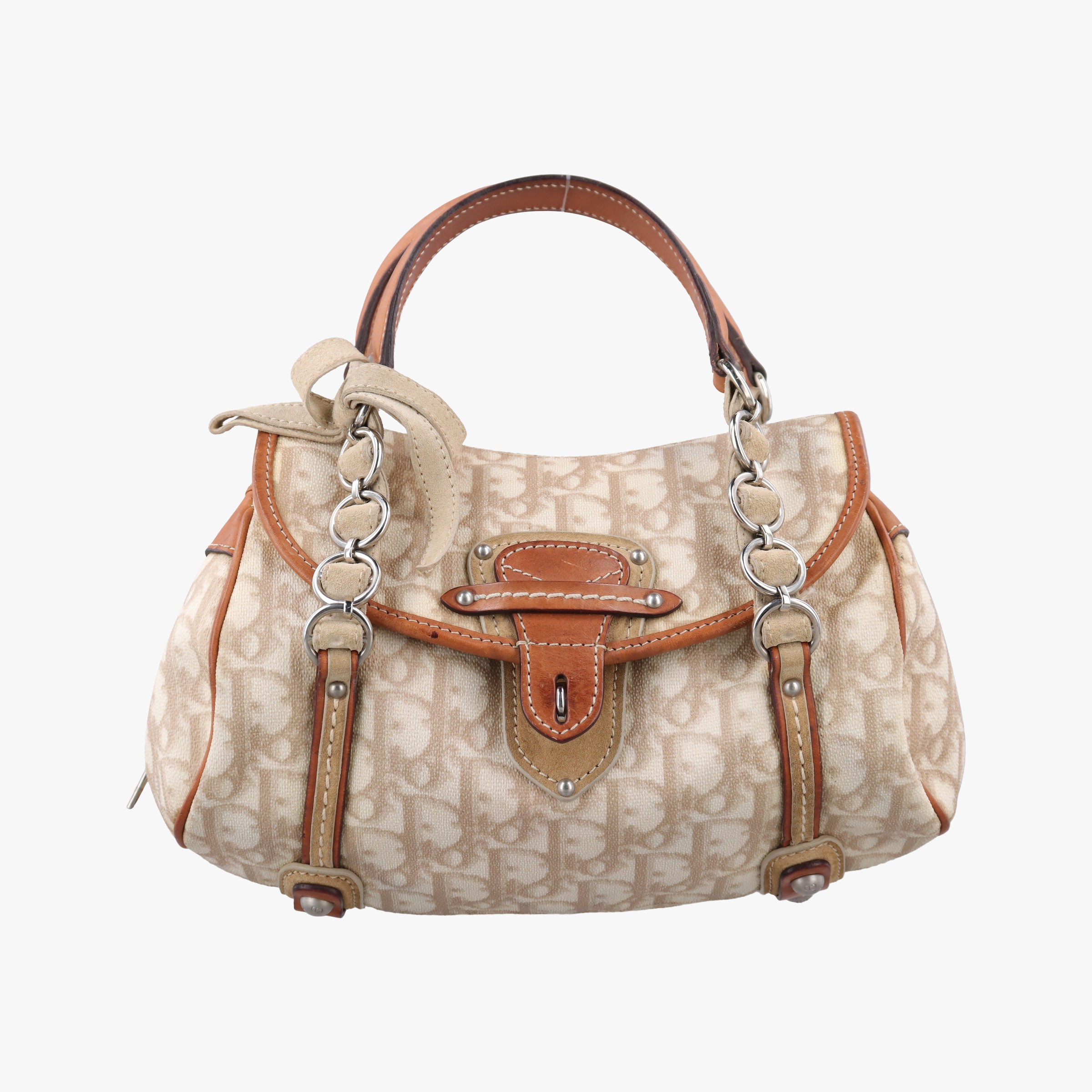 Vintage Christian Dior Romantique Trotter Beige x White xBrown PVC Coated Canvas x leather  handbag | stylenewstar