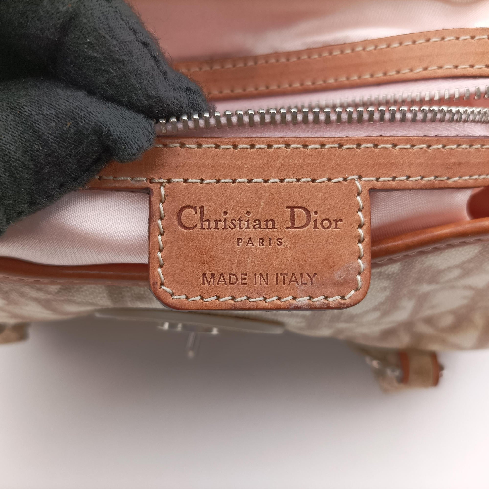 Vintage Christian Dior Romantique Trotter Beige x White xBrown PVC Coated Canvas x leather  handbag | stylenewstar