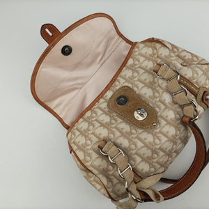 Vintage Christian Dior Romantique Trotter Beige x White xBrown PVC Coated Canvas x leather  handbag | stylenewstar