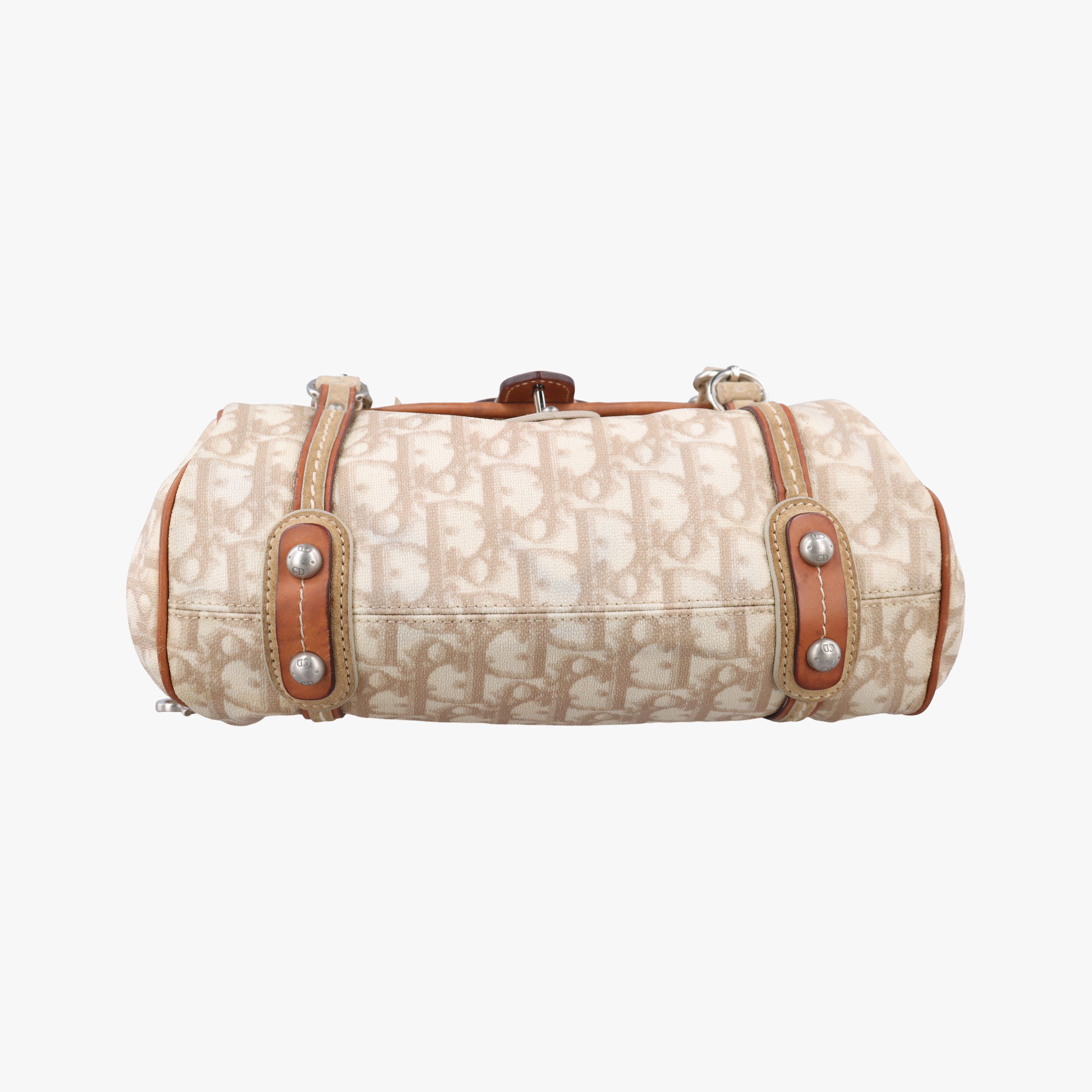 Vintage Christian Dior Romantique Trotter Beige x White xBrown PVC Coated Canvas x leather  handbag | stylenewstar
