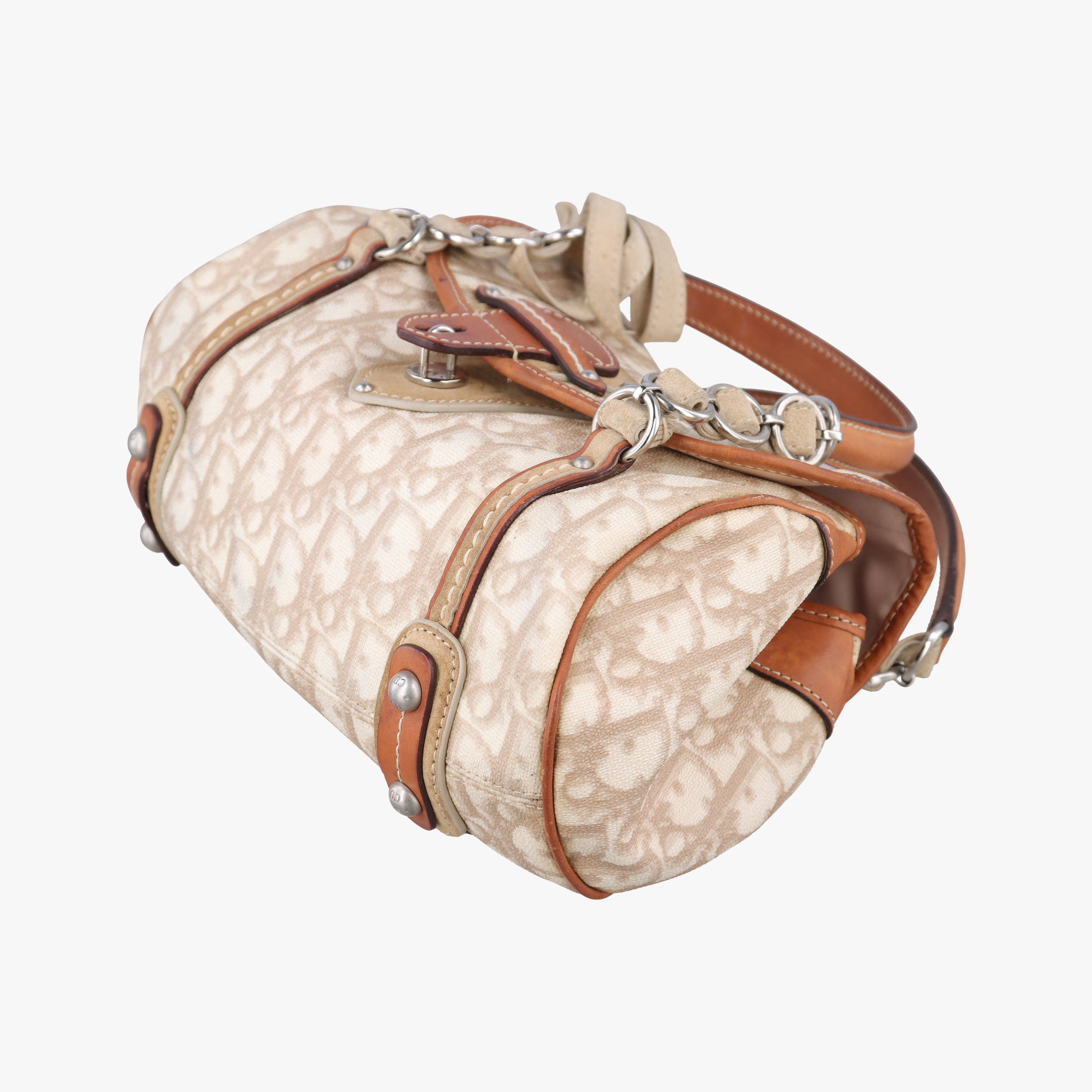 Vintage Christian Dior Romantique Trotter Beige x White xBrown PVC Coated Canvas x leather  handbag | stylenewstar
