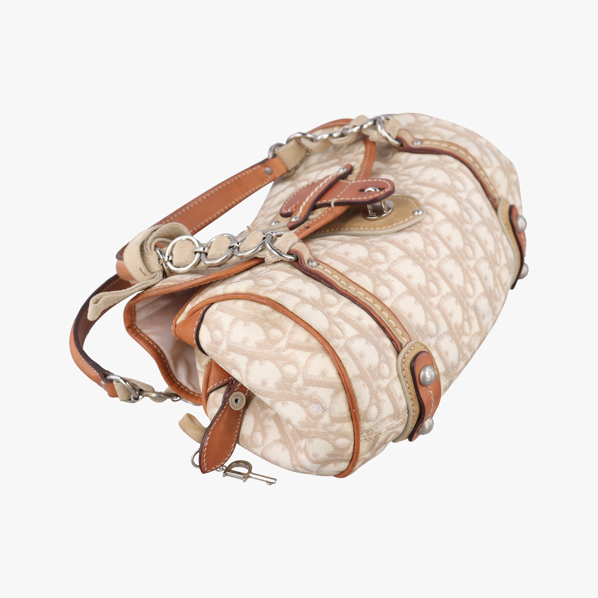 Vintage Christian Dior Romantique Trotter Beige x White xBrown PVC Coated Canvas x leather  handbag | stylenewstar