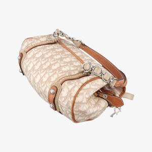 Vintage Christian Dior Romantique Trotter Beige x White xBrown PVC Coated Canvas x leather  handbag | stylenewstar