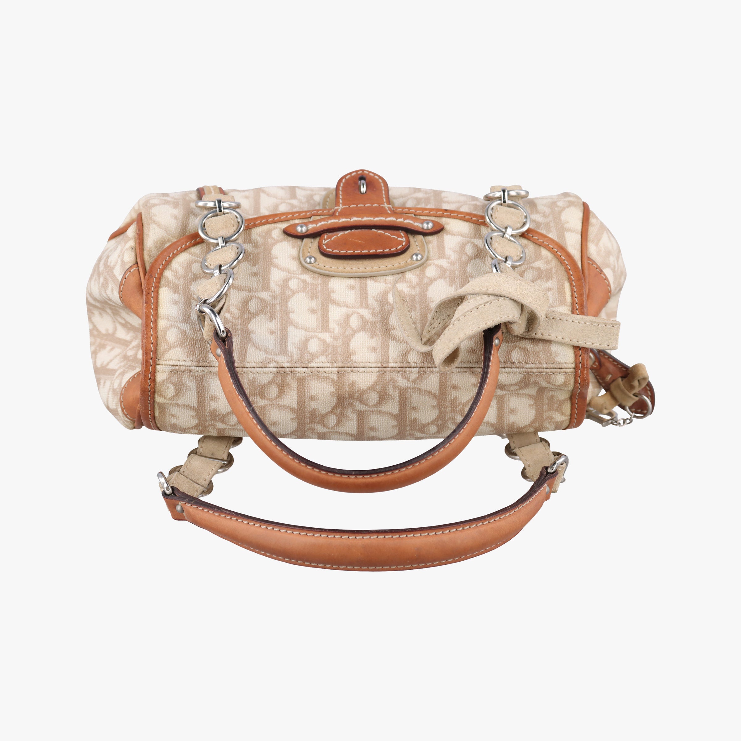Vintage Christian Dior Romantique Trotter Beige x White xBrown PVC Coated Canvas x leather  handbag | stylenewstar