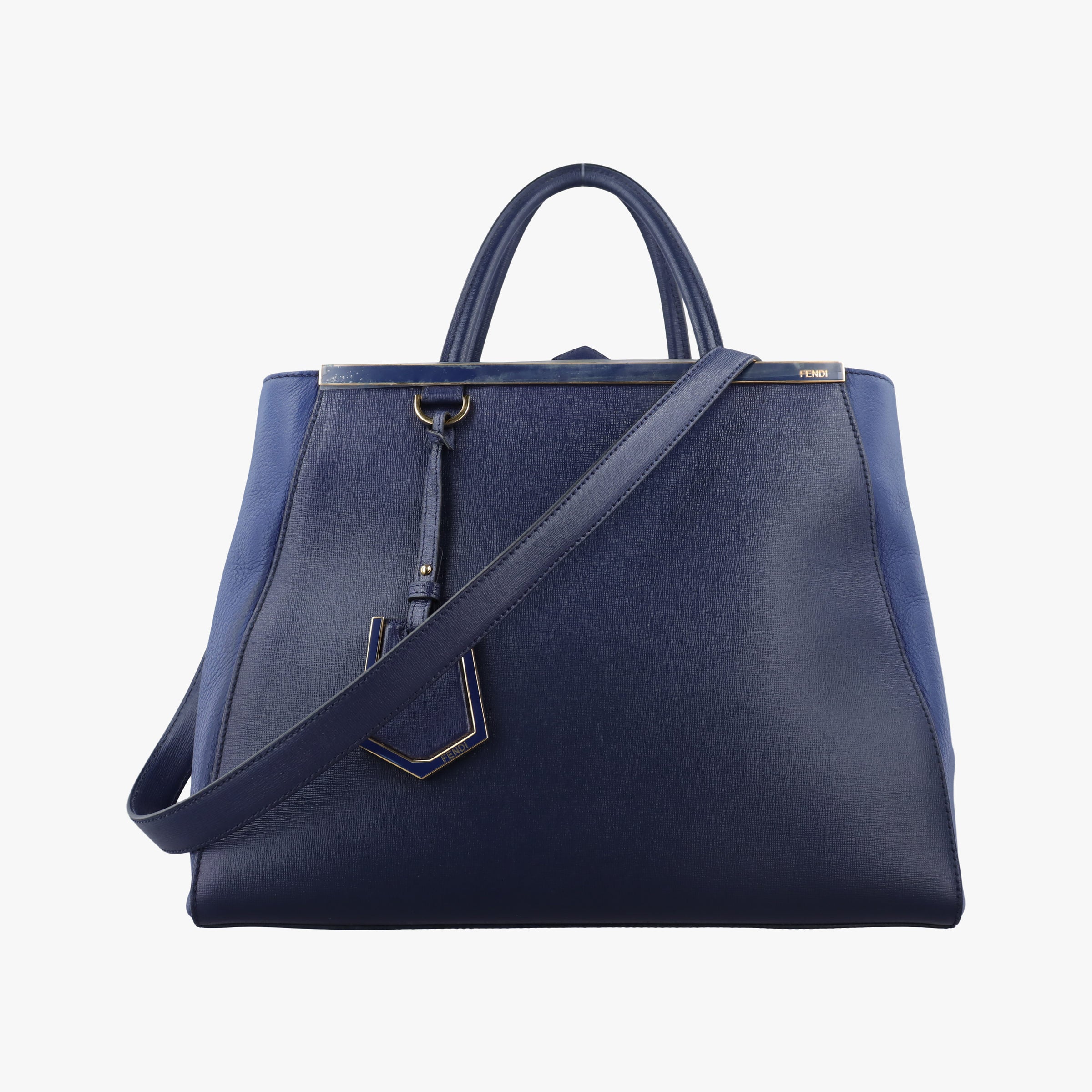 Pre-owned Fendi 2 JOURS Navy Leather 8BH250 shoulderbag | stylenewstar