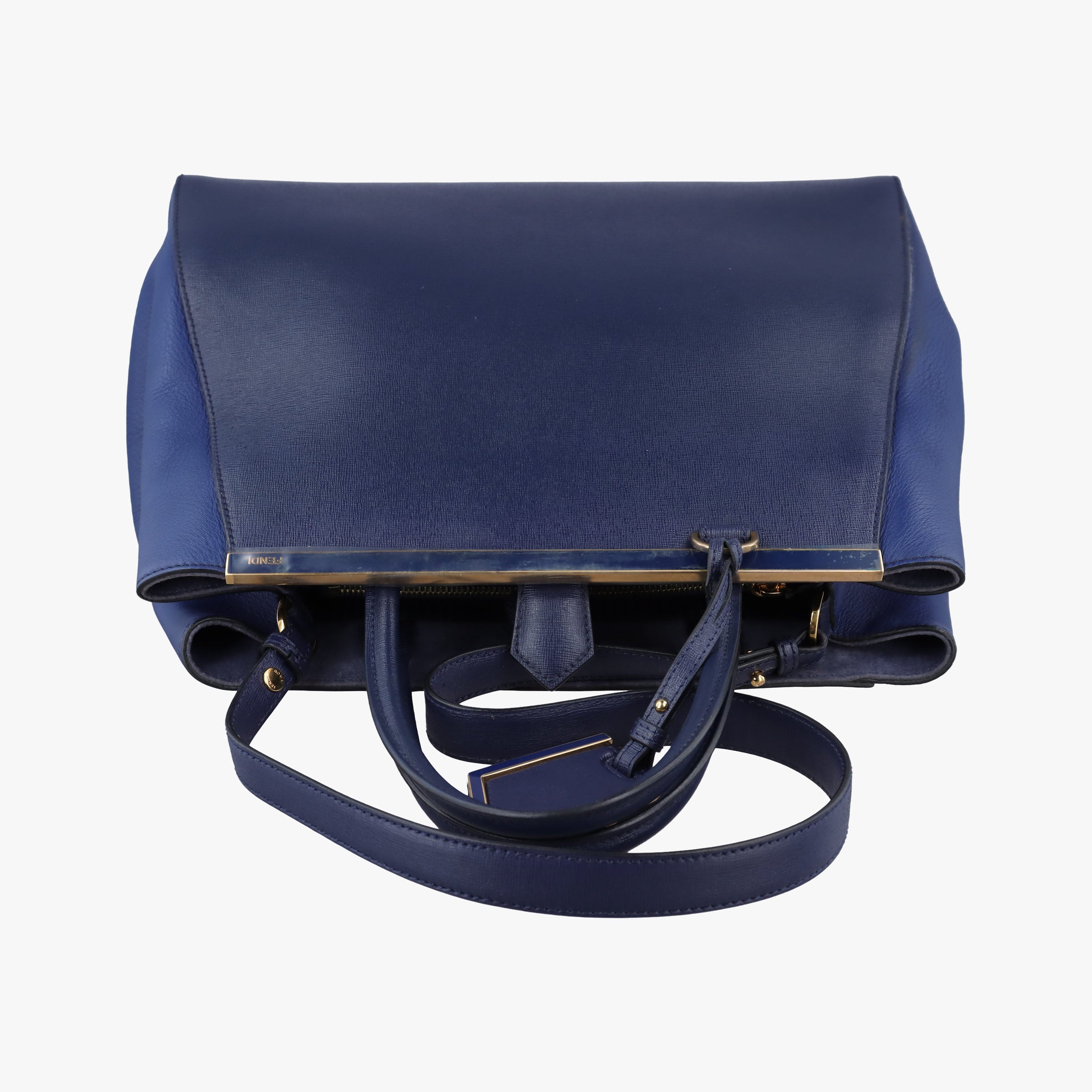Pre-owned Fendi 2 JOURS Navy Leather 8BH250 shoulderbag | stylenewstar