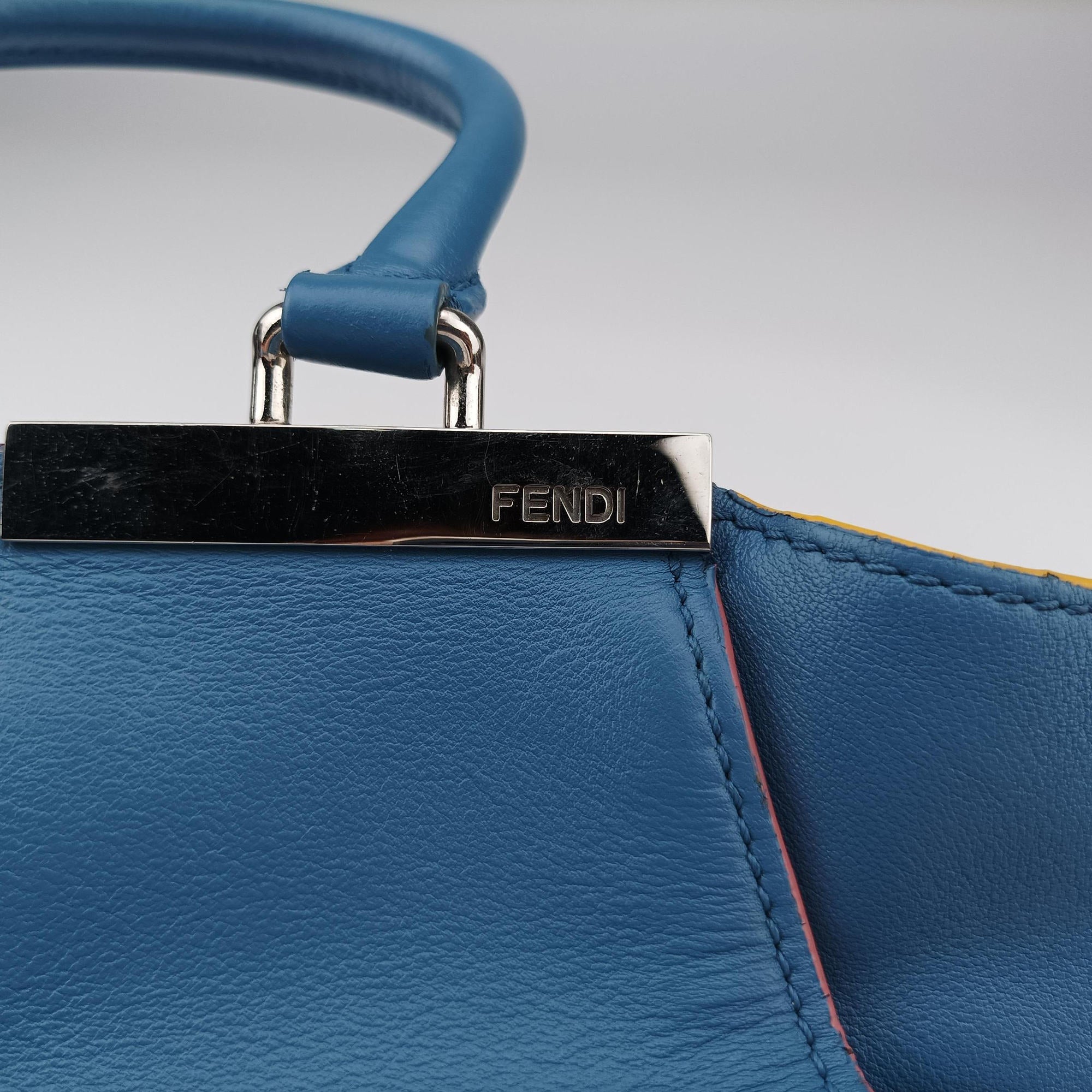 Pre-owned Fendi Petite 3Jours Blue Leather 8BH333 shoulderbag | stylenewstar