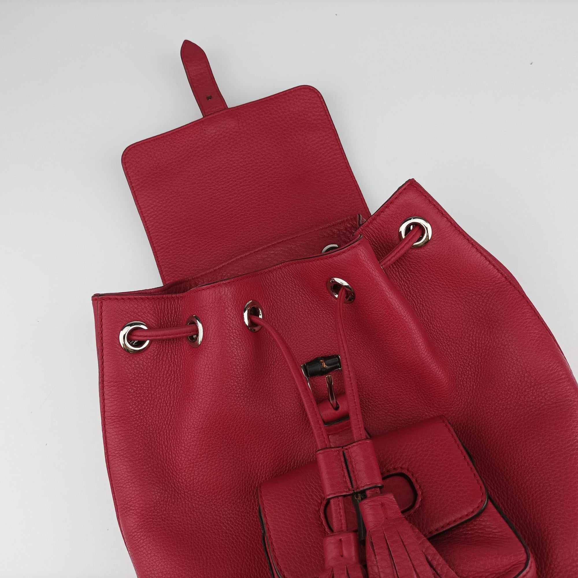 Vintage Gucci Bamboo fringe tassel Red Leather 387149 backpack/rucksack | stylenewstar