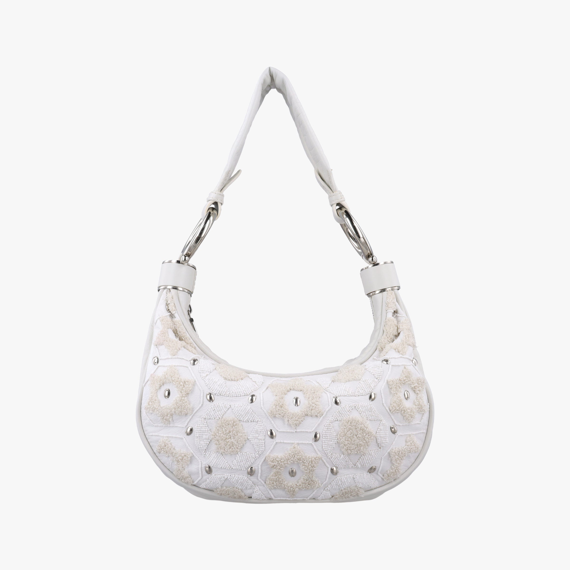 Pre-owned Chloe Bracelet  White Lambskin × Beaded Embroidery  handbag | stylenewstar
