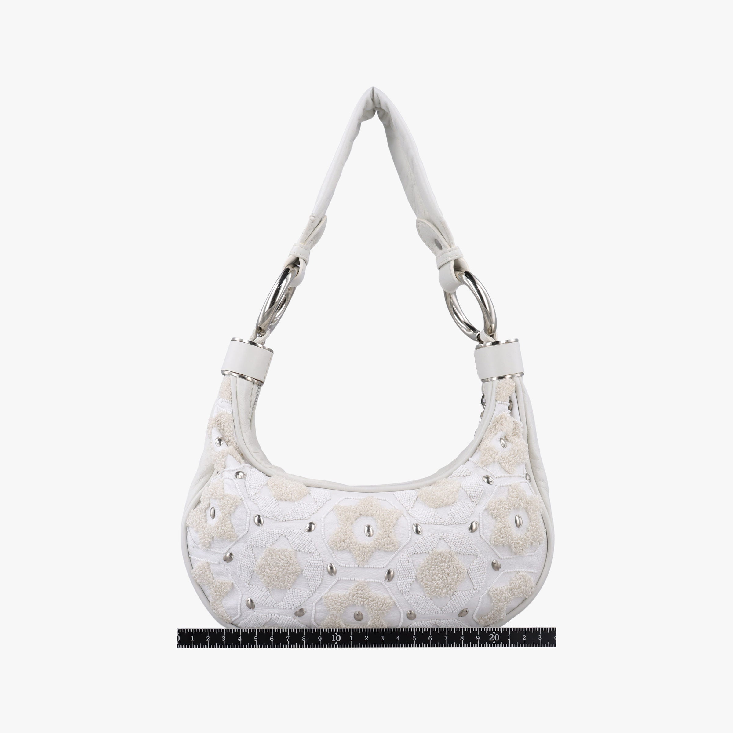 Pre-owned Chloe Bracelet  White Lambskin × Beaded Embroidery  handbag | stylenewstar