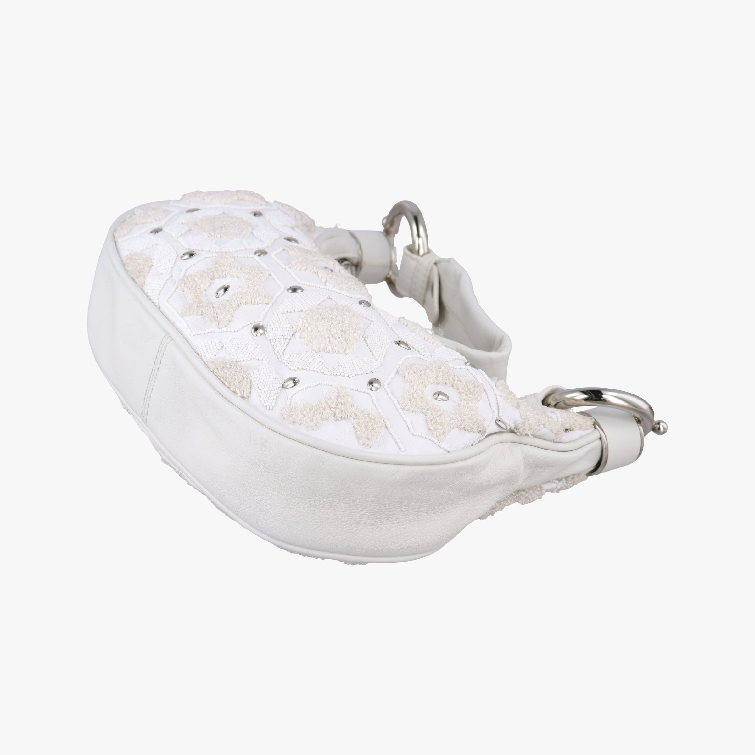 Pre-owned Chloe Bracelet  White Lambskin × Beaded Embroidery  handbag | stylenewstar