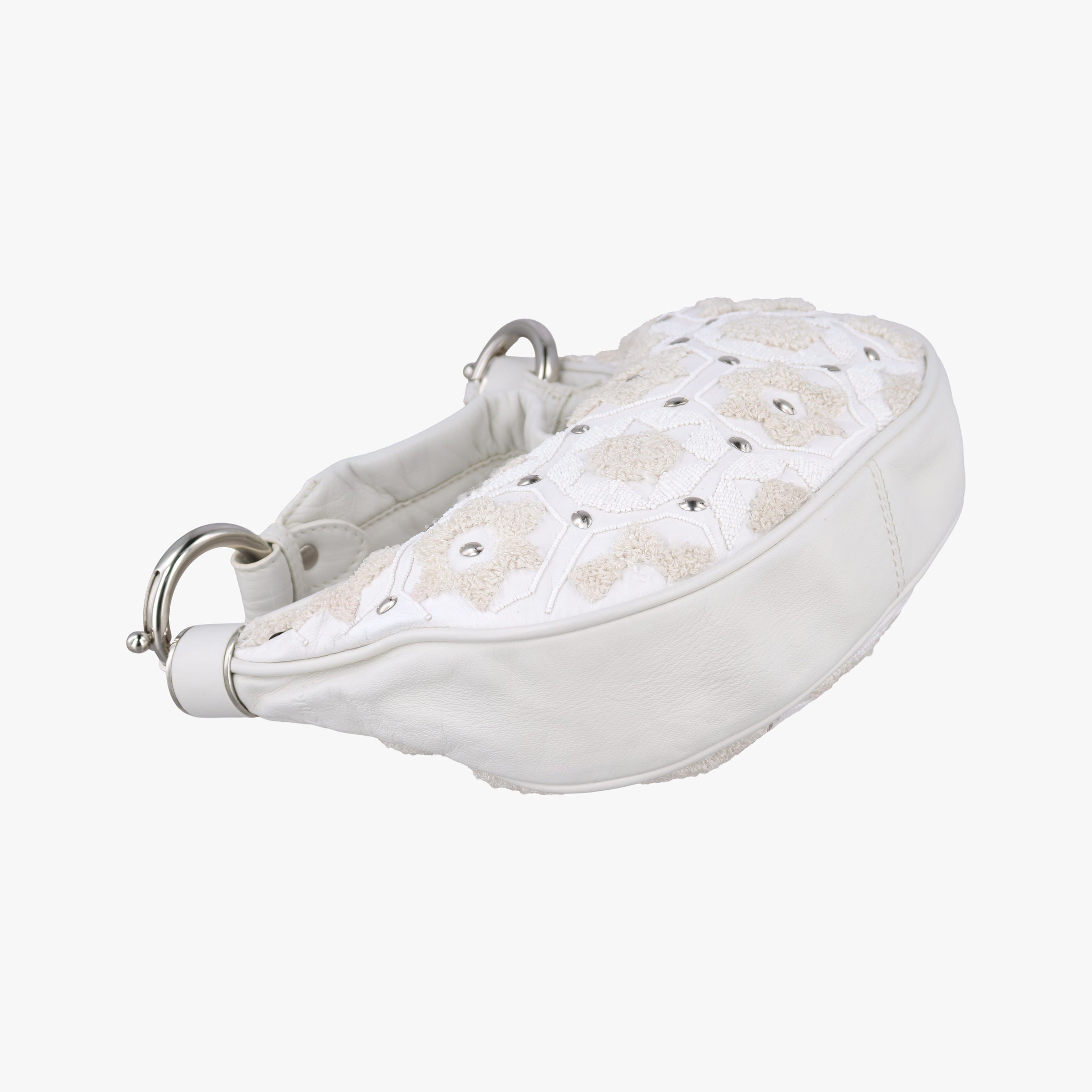 Pre-owned Chloe Bracelet  White Lambskin × Beaded Embroidery  handbag | stylenewstar