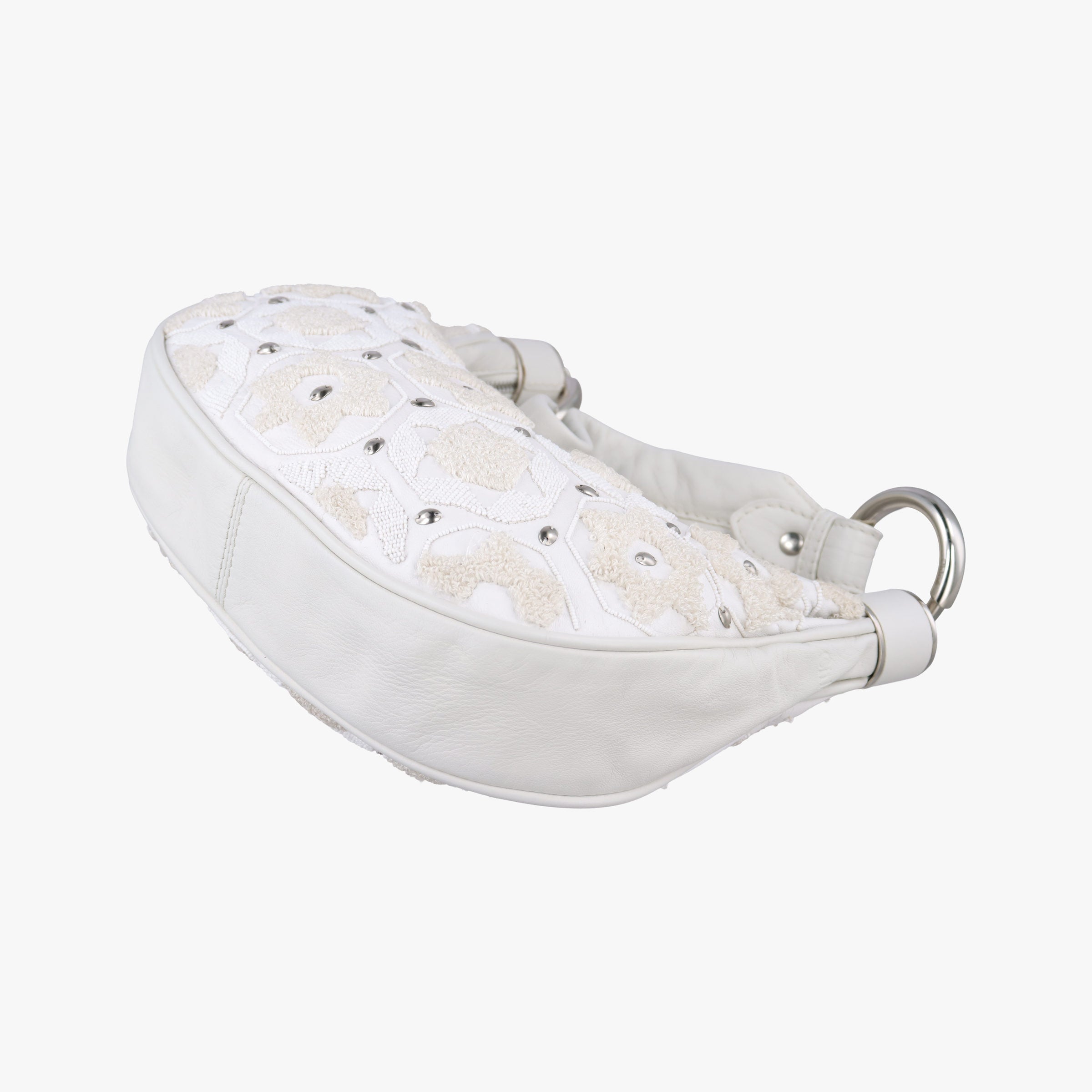 Pre-owned Chloe Bracelet  White Lambskin × Beaded Embroidery  handbag | stylenewstar