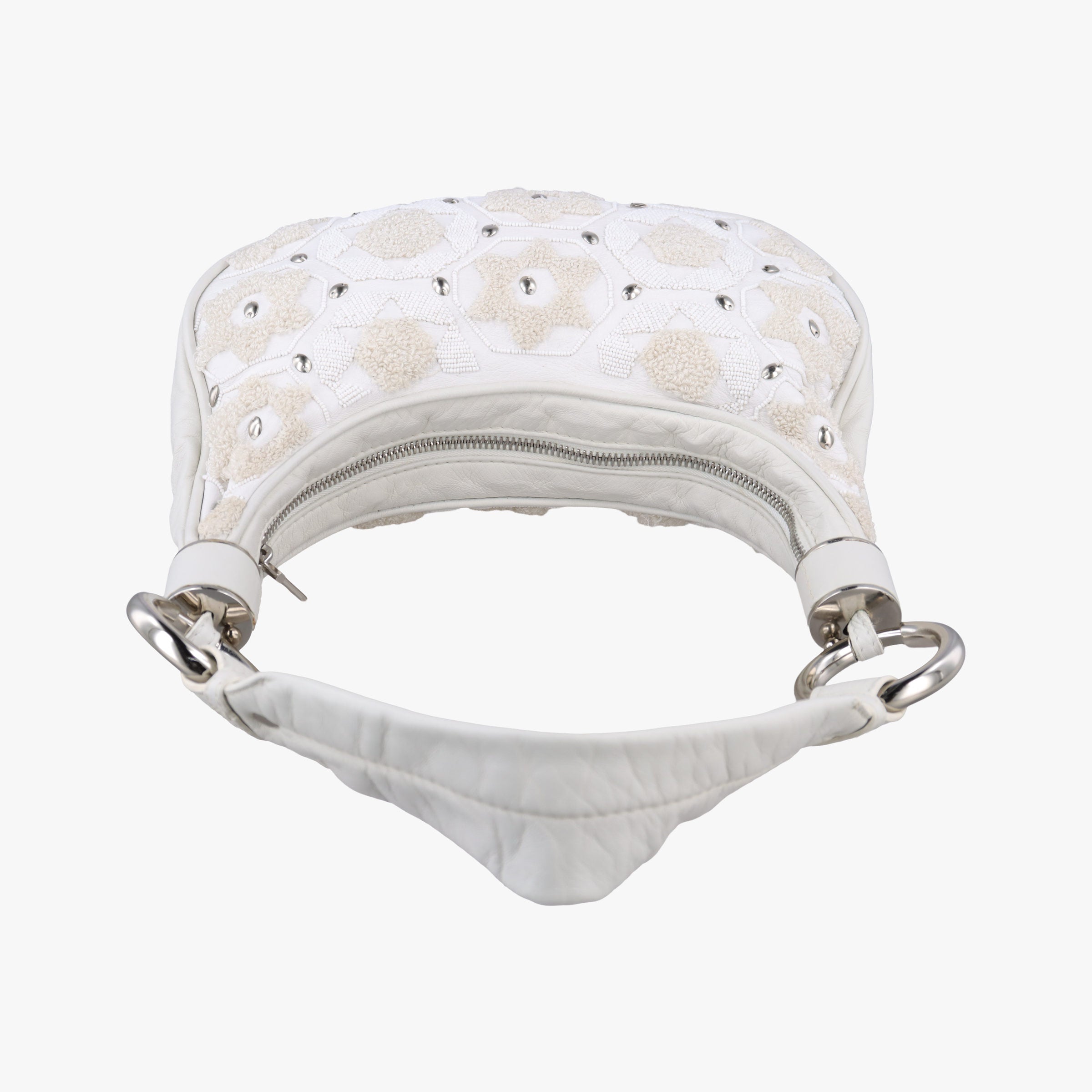 Pre-owned Chloe Bracelet  White Lambskin × Beaded Embroidery  handbag | stylenewstar