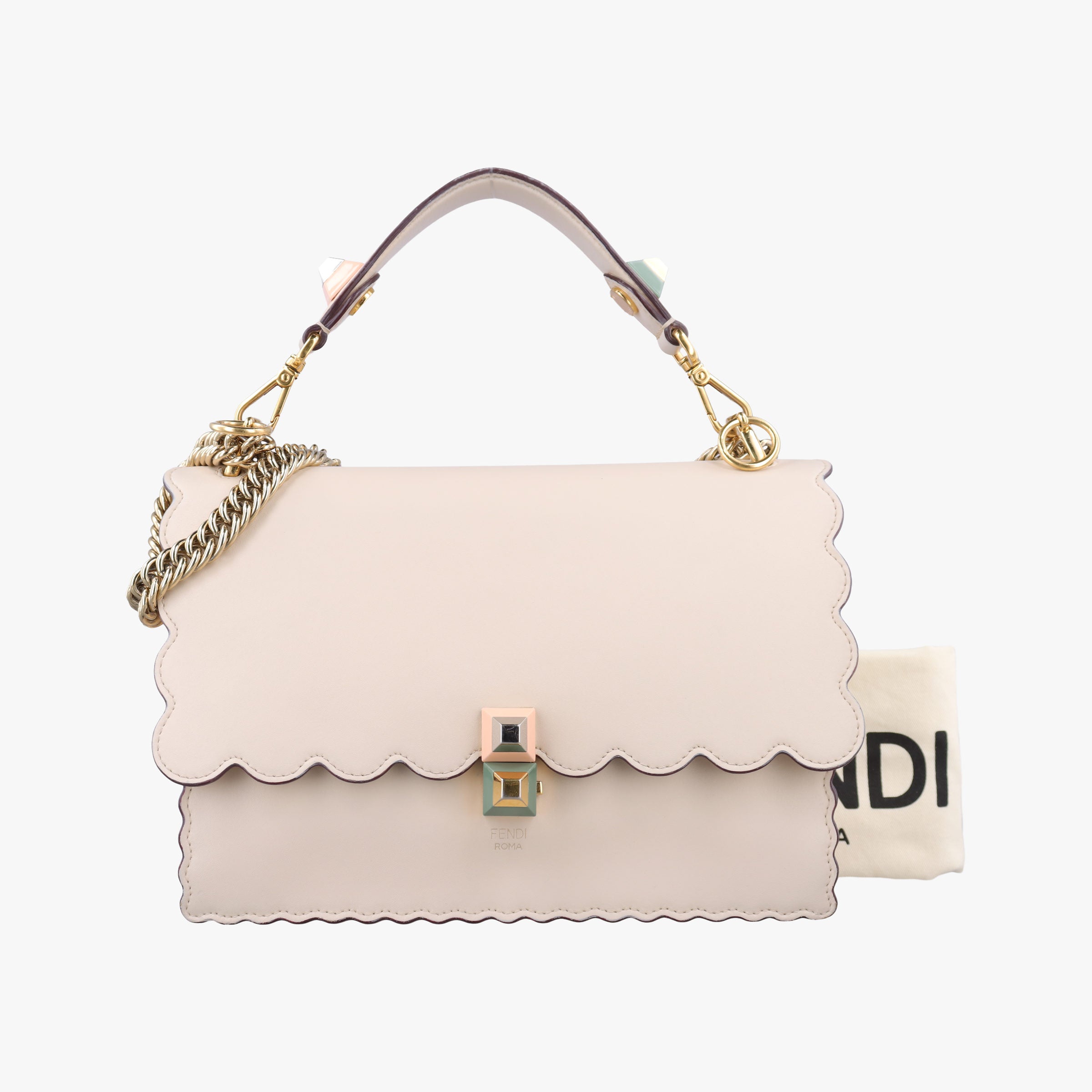 Pre-owned Fendi KAN I White Leather 8BT283 shoulderbag | stylenewstar