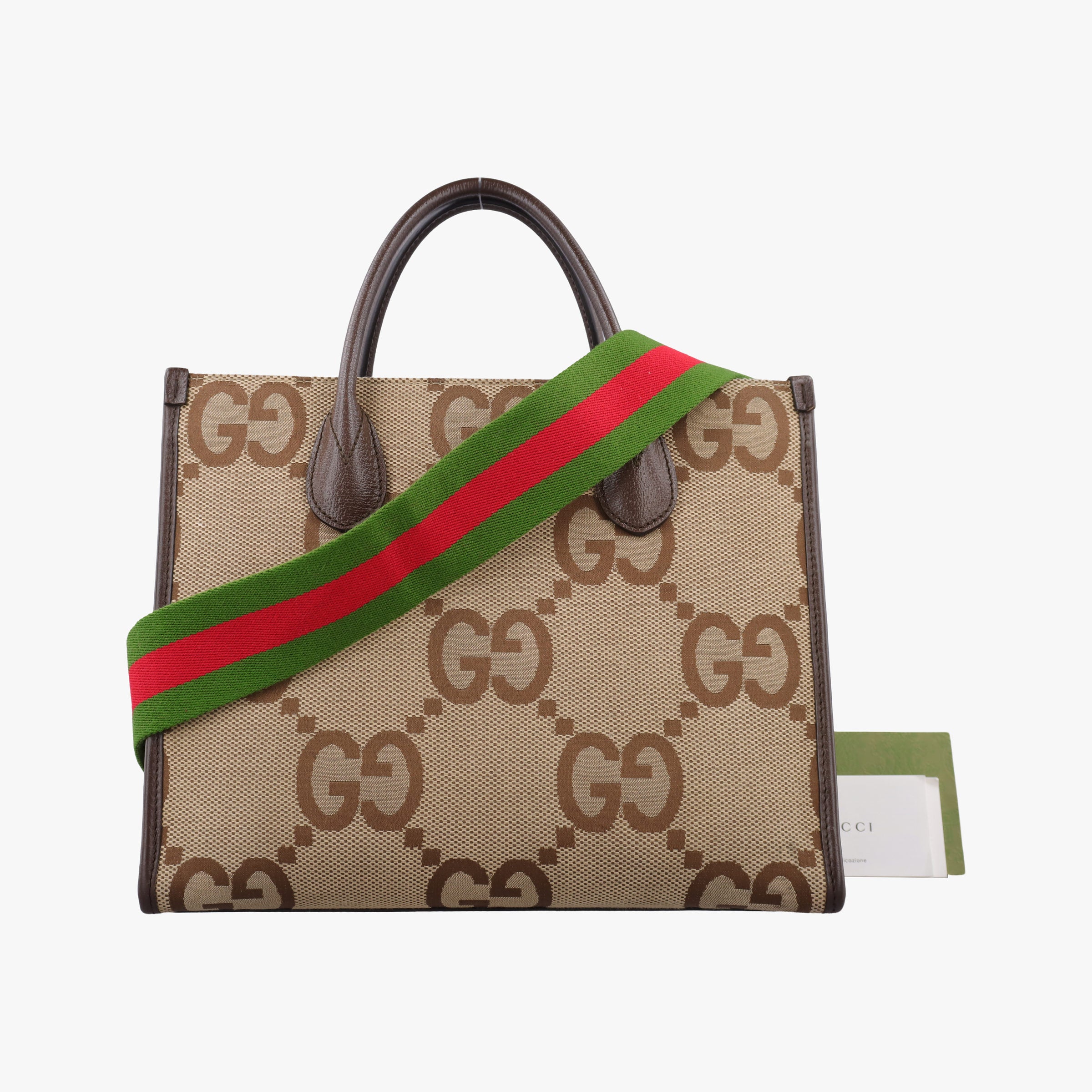 Pre-owned Gucci Jumbo GG Tote Brown×Green×Red canvas×leather 703974 shoulderbag | stylenewstar