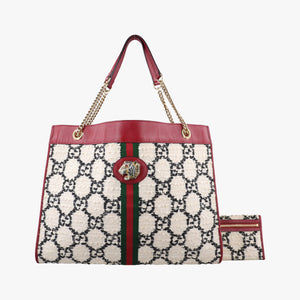 Pre-owned Gucci Rajah White×red tweed × leather 537219 shoulderbag | stylenewstar