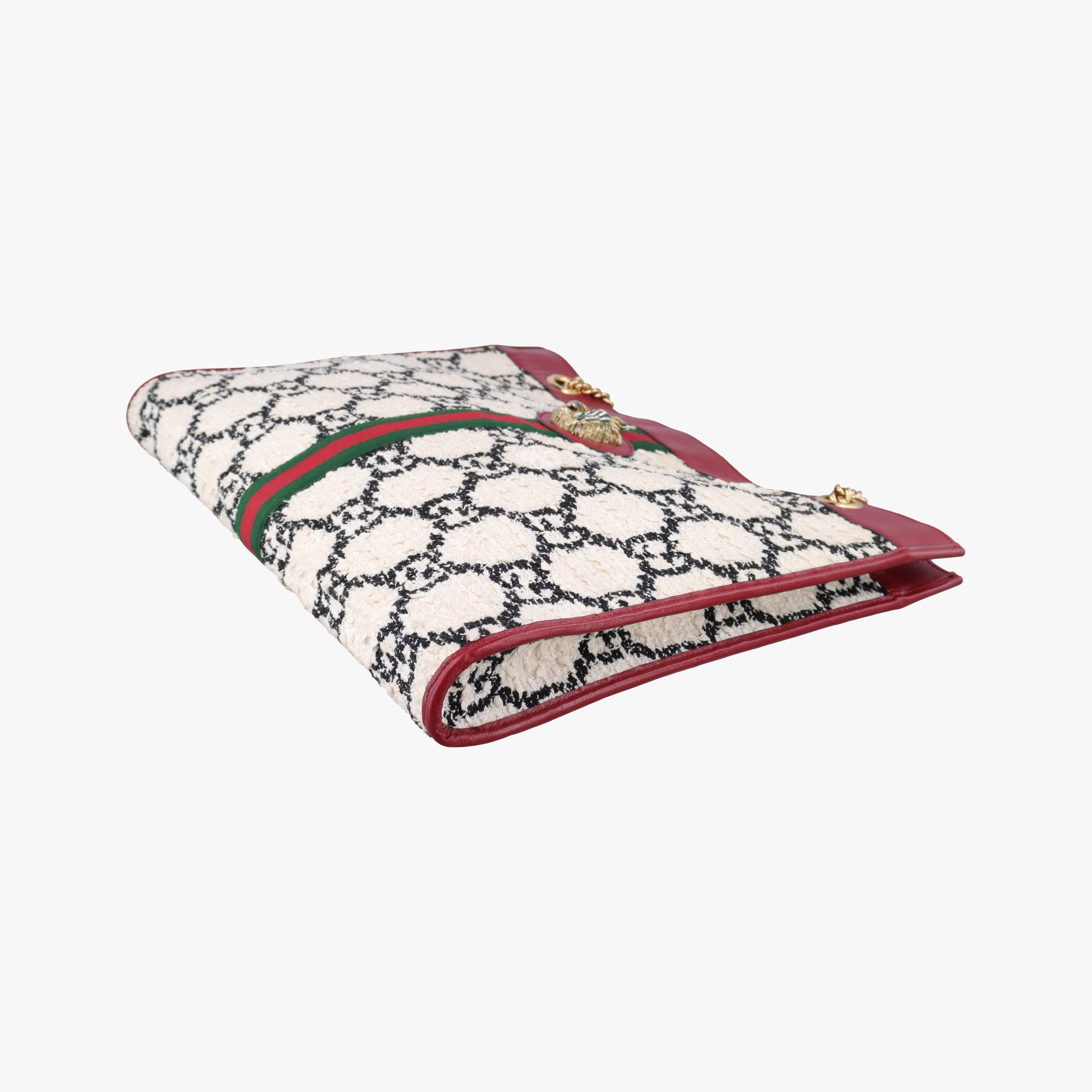 Pre-owned Gucci Rajah White×red tweed × leather 537219 shoulderbag | stylenewstar