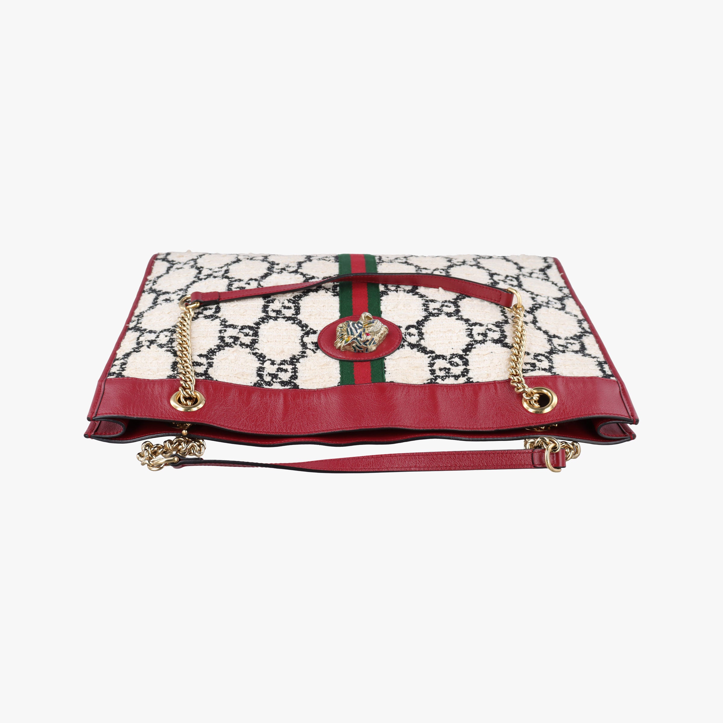 Pre-owned Gucci Rajah White×red tweed × leather 537219 shoulderbag | stylenewstar